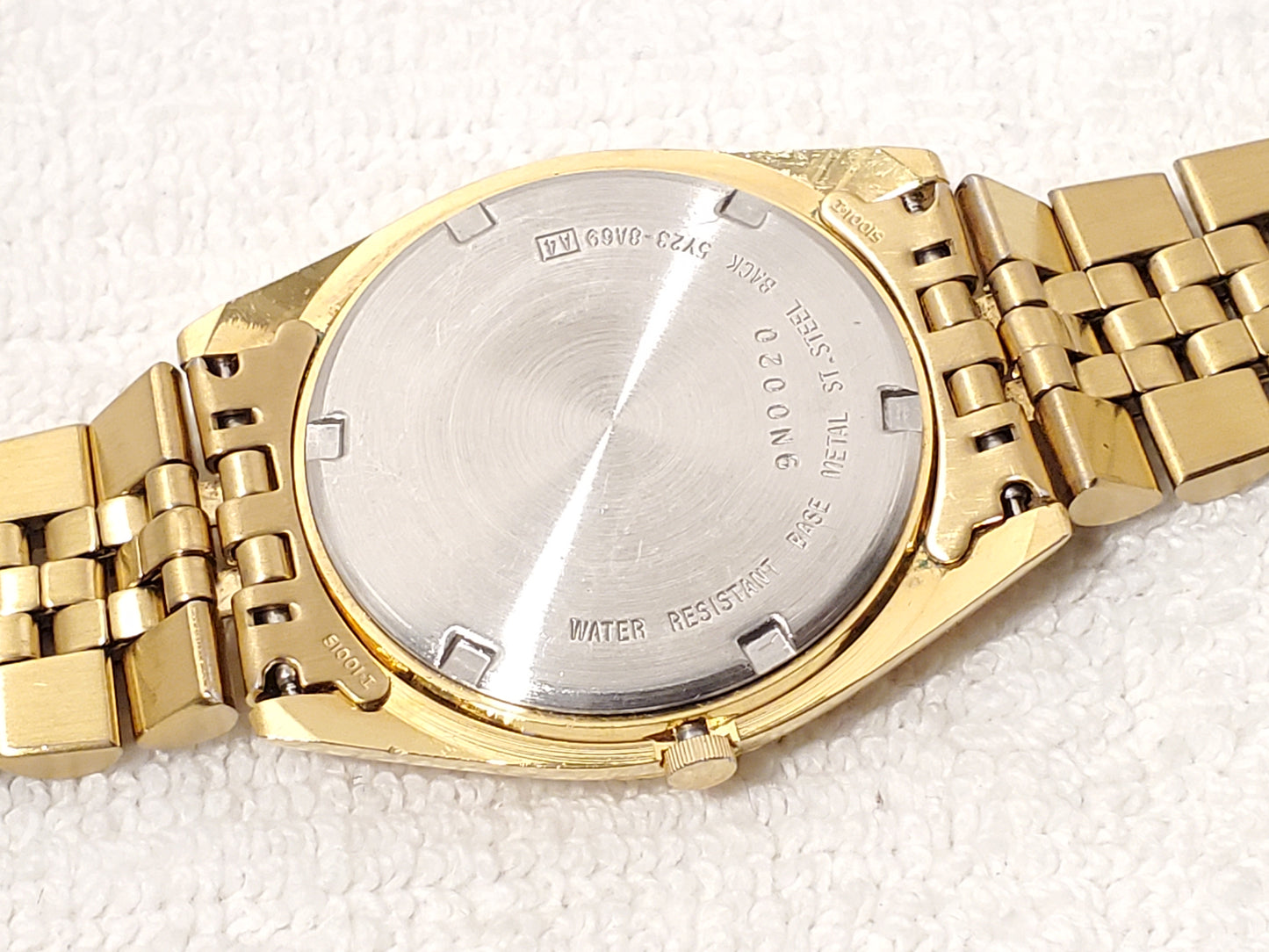 Vintage Seiko SQ Presidential Men's Day Date Watch Gold Tone Black Dial 1 Jewel