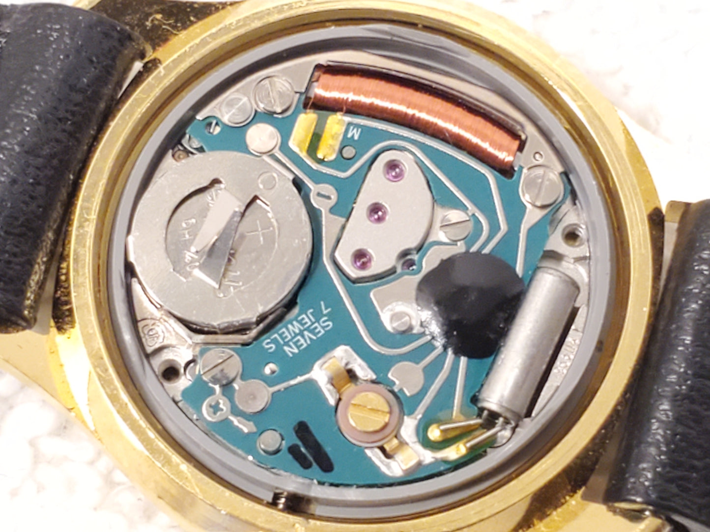 Vintage Hamilton Art Craft Women's Gold Plated Watch Seven Jewels Black Leather