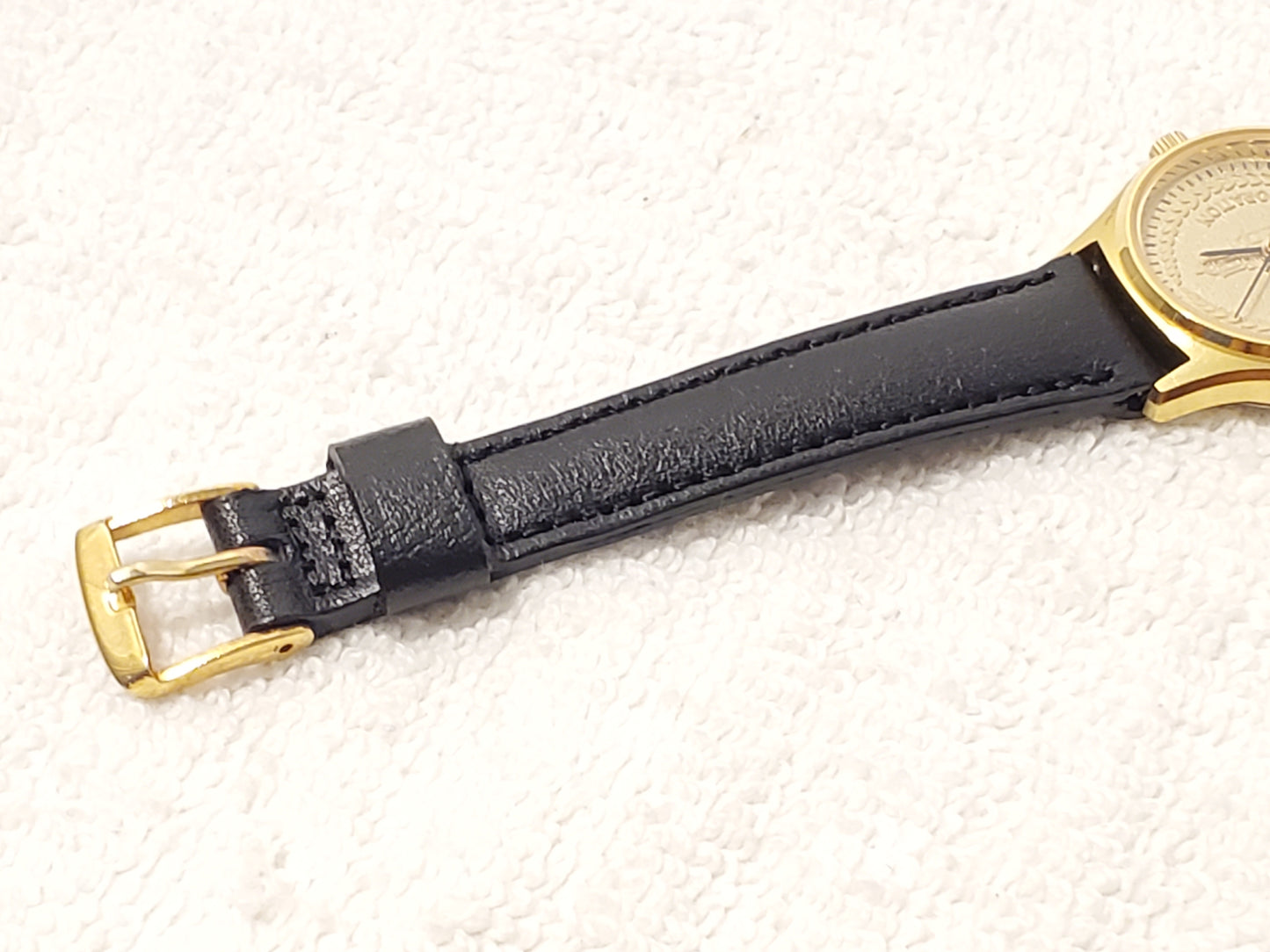 Vintage Hamilton Art Craft Women's Gold Plated Watch Seven Jewels Black Leather