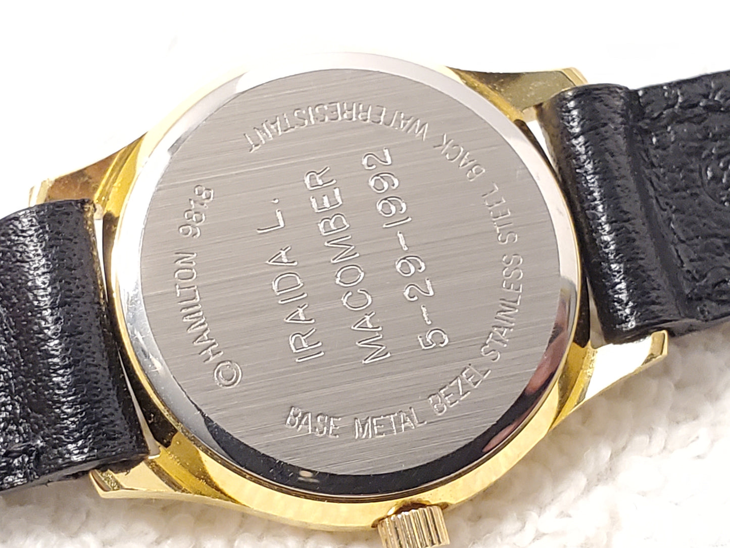 Vintage Hamilton Art Craft Women's Gold Plated Watch Seven Jewels Black Leather