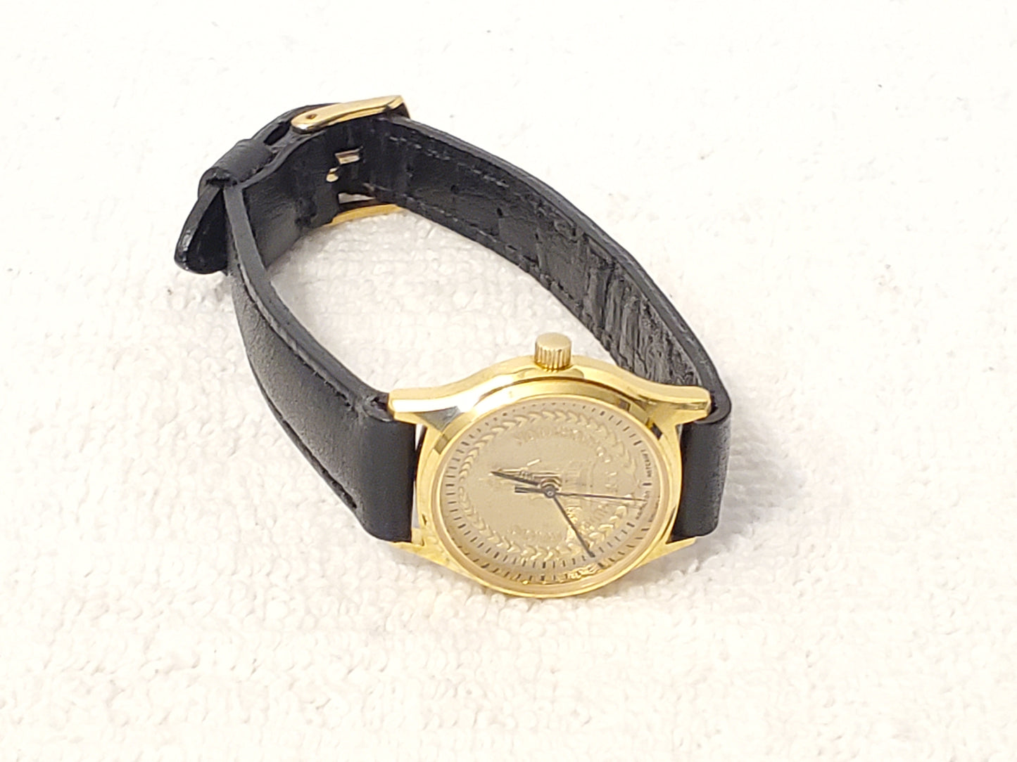Vintage Hamilton Art Craft Women's Gold Plated Watch Seven Jewels Black Leather