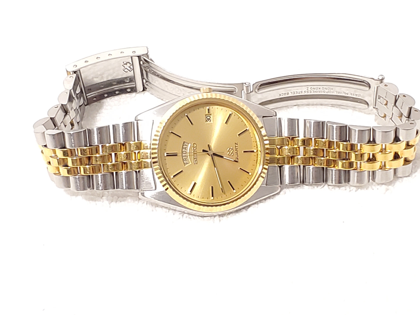Vintage Seiko SQ Men's Presidential Watch One Jewel S Steel Gold Dial Day Date