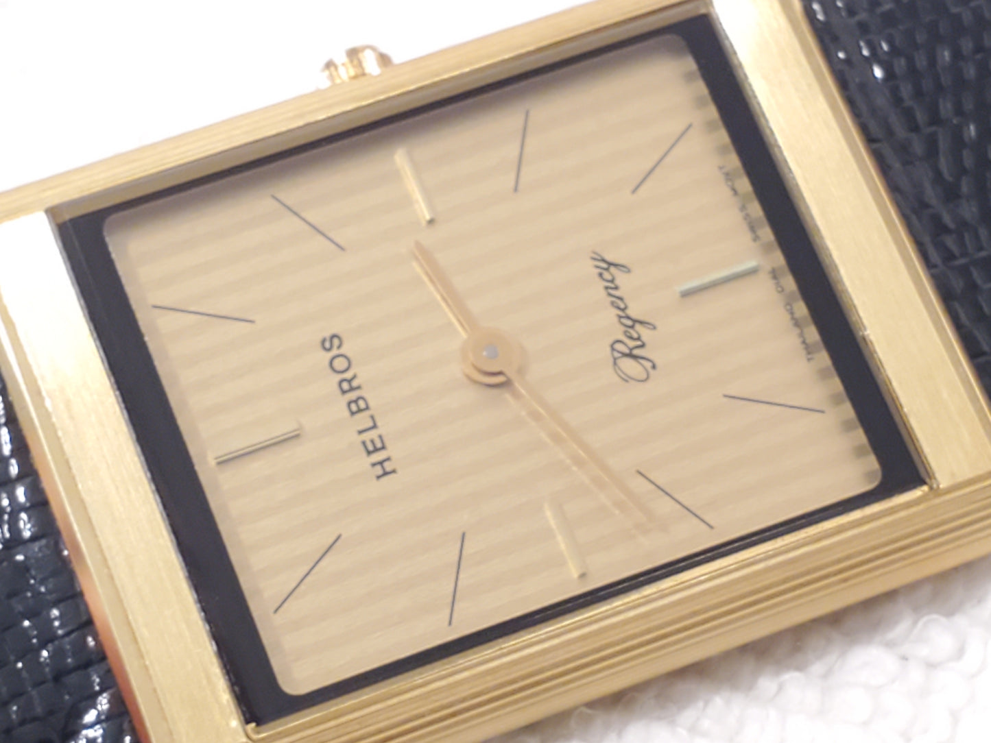 Vintage Helbros Regency Swiss Men's Gold Plated Tank Watch 6 Jewels Leather Band
