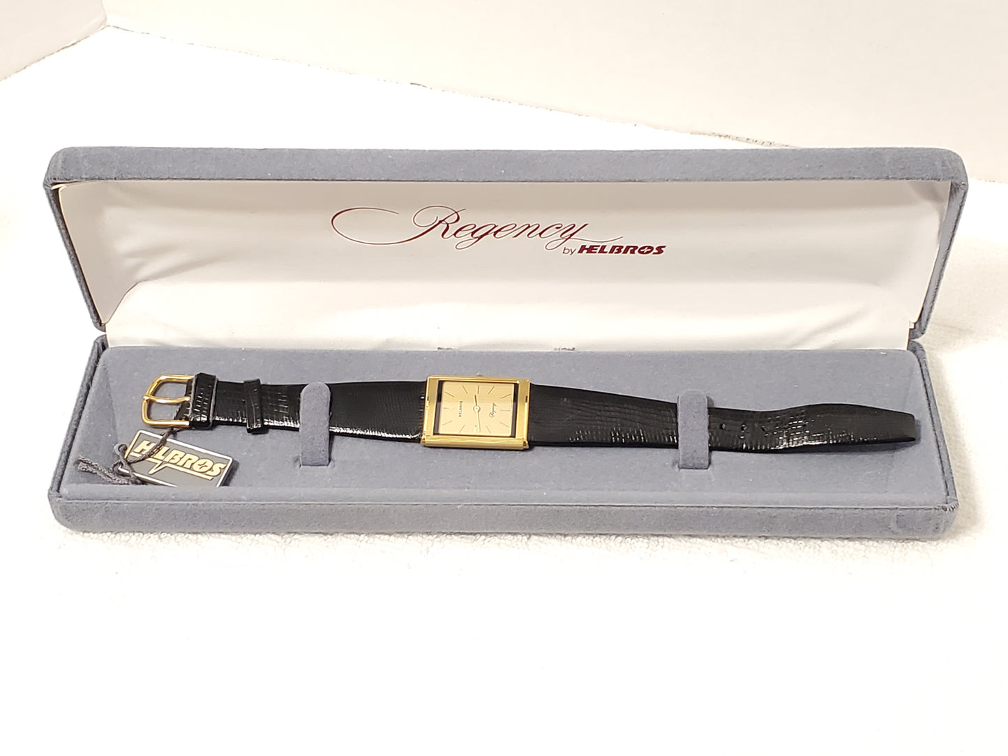 Vintage Helbros Regency Swiss Men's Gold Plated Tank Watch 6 Jewels Leather Band