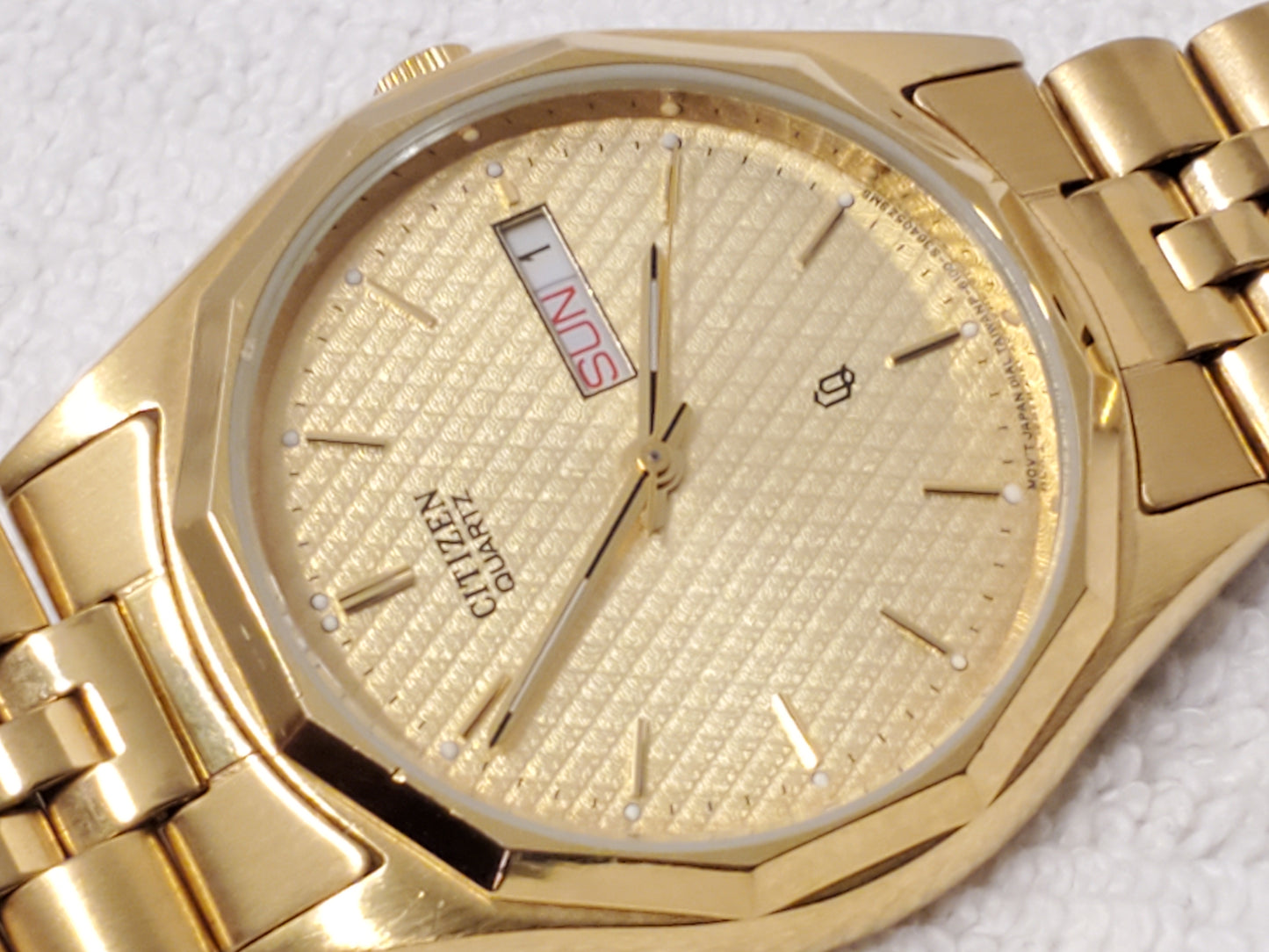 Vintage Citizen CQ Men's Day Date Gold Plated Stainless Steel Quartz Watch