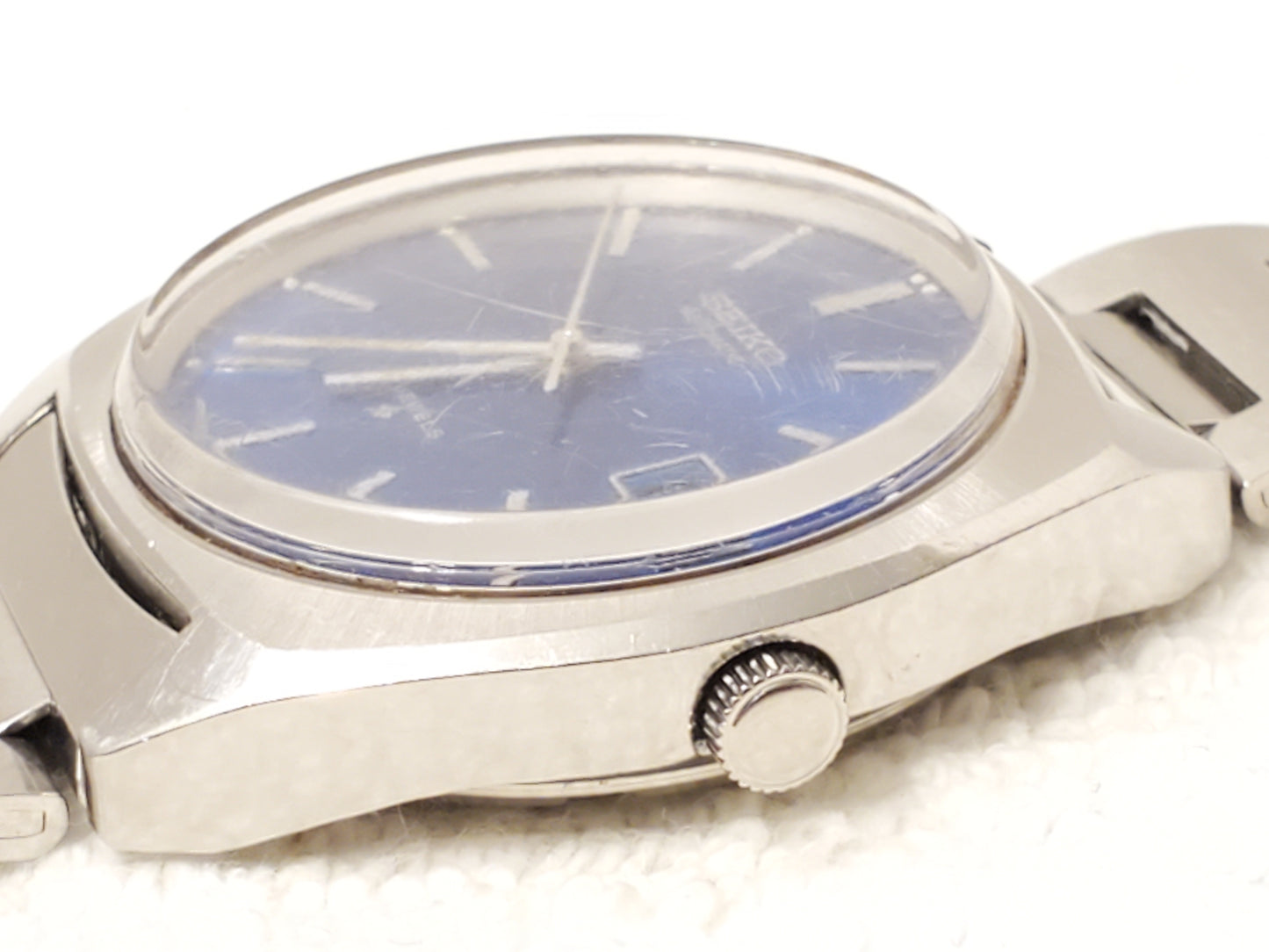 Vintage Seiko Automatic Blue Dial Stainless Steel Date Men's Watch 17 Jewels
