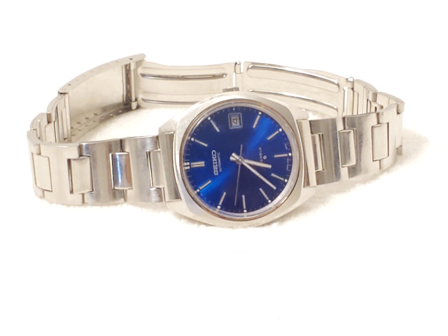 Vintage Seiko Automatic Blue Dial Stainless Steel Date Men's Watch 17 Jewels