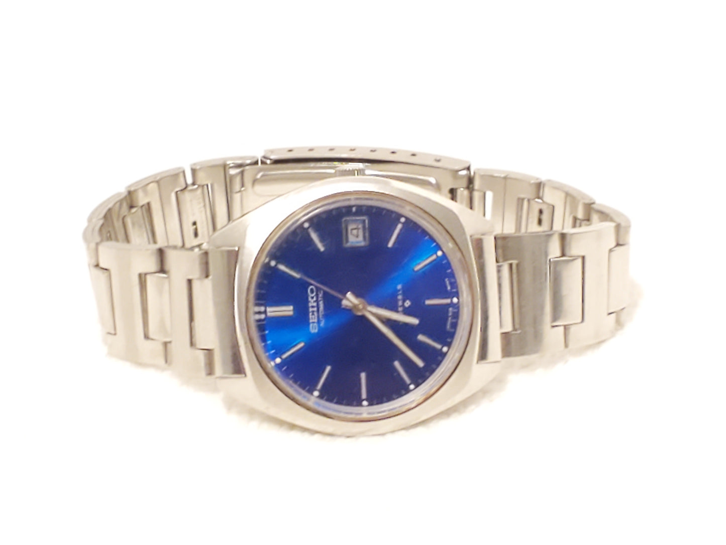 Vintage Seiko Automatic Blue Dial Stainless Steel Date Men's Watch 17 Jewels