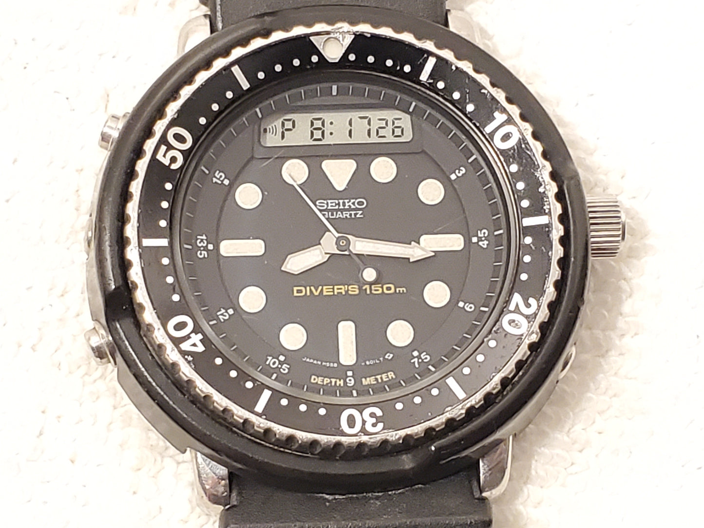 Vintage Seiko Diver's 150 Men's Black Analog Digital Watch Alarm Chronograph