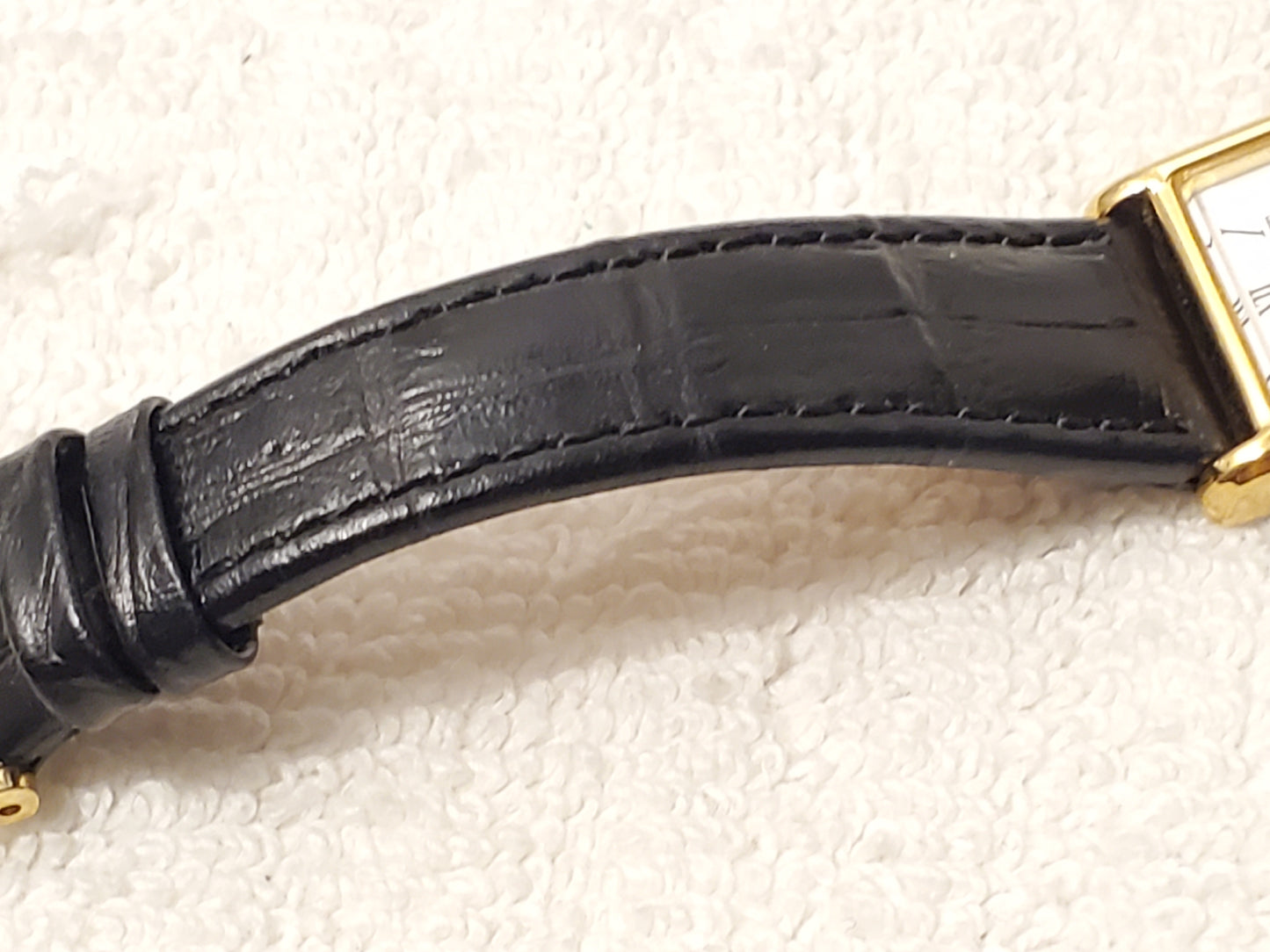 Vintage Seiko Women Tank Gold Tone Watch Leather Band Silver Dial Roman Numerals