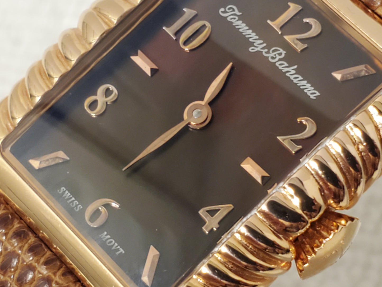 Tommy Bahama Women's Rose Gold Tone Watch Brown MOP Dial Leather 4 Jewels Swiss