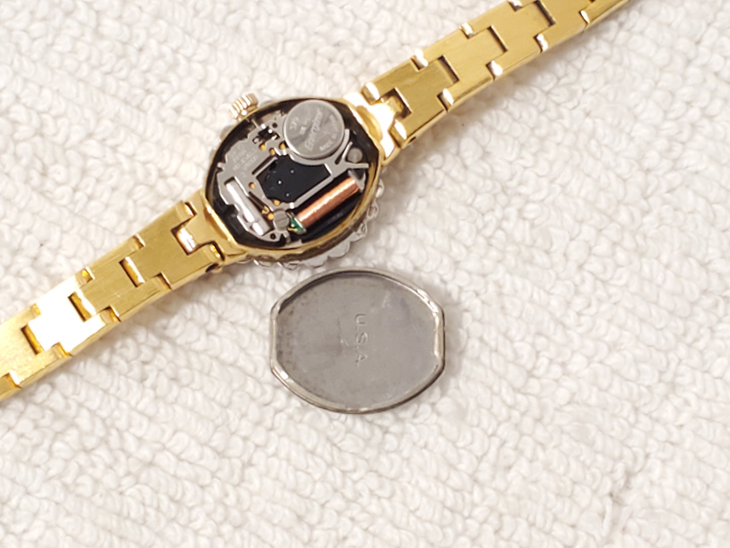 Vintage Pulsar by Seiko Women Watch Gold Tone 6 Diamonds 2 Red Rubies White Dial