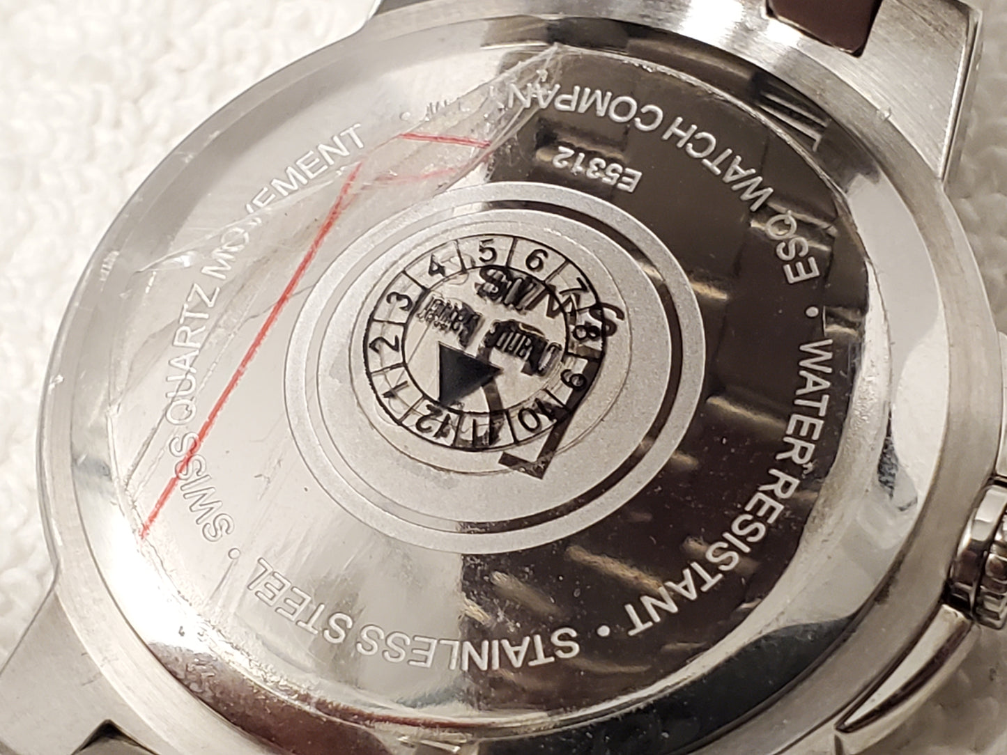 ESQ Swiss Quartz Men's Day Date White Dial Stainless Steel One Jewel Watch Tag