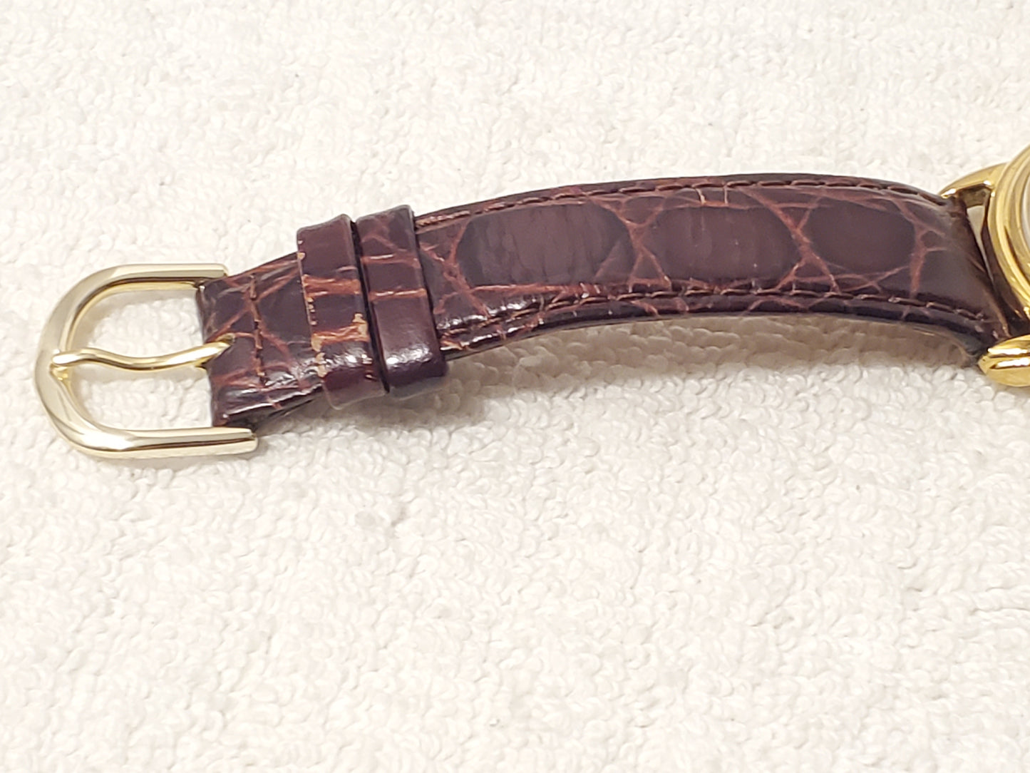 Vintage Citizen Men's Day Date Month Gold Plated Quartz Watch Brown Leather Band