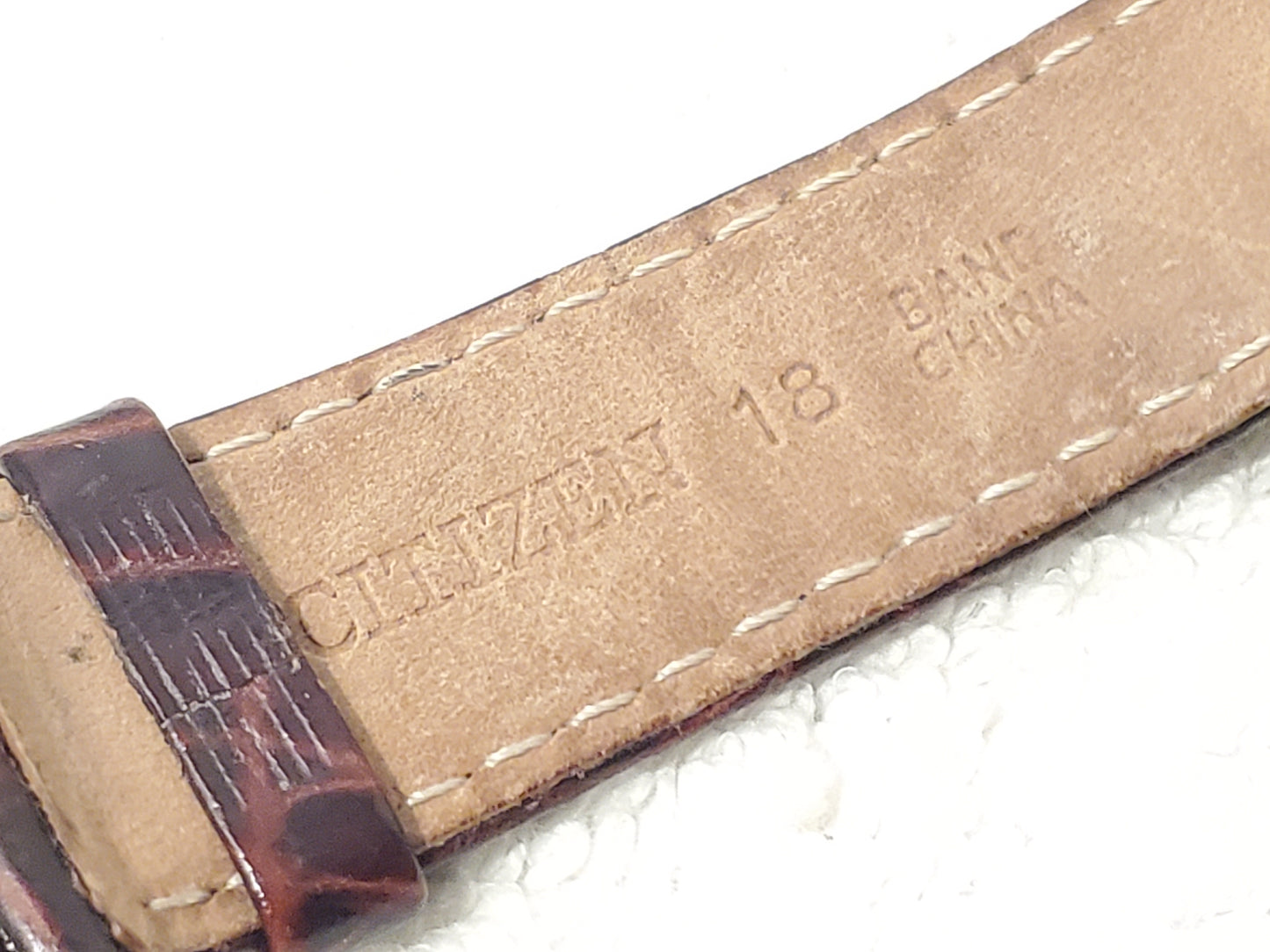 Vintage Citizen Men's Day Date Month Gold Plated Quartz Watch Brown Leather Band
