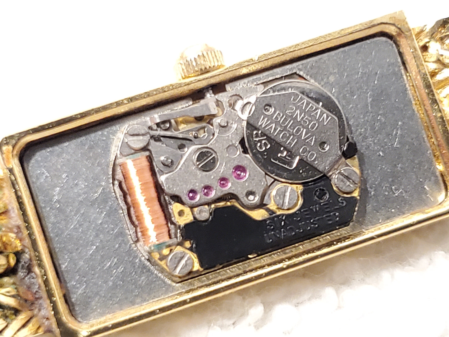 Vintage Bulova Women's Gold Plated Tank Watch Six Jewels West Germany S Steel