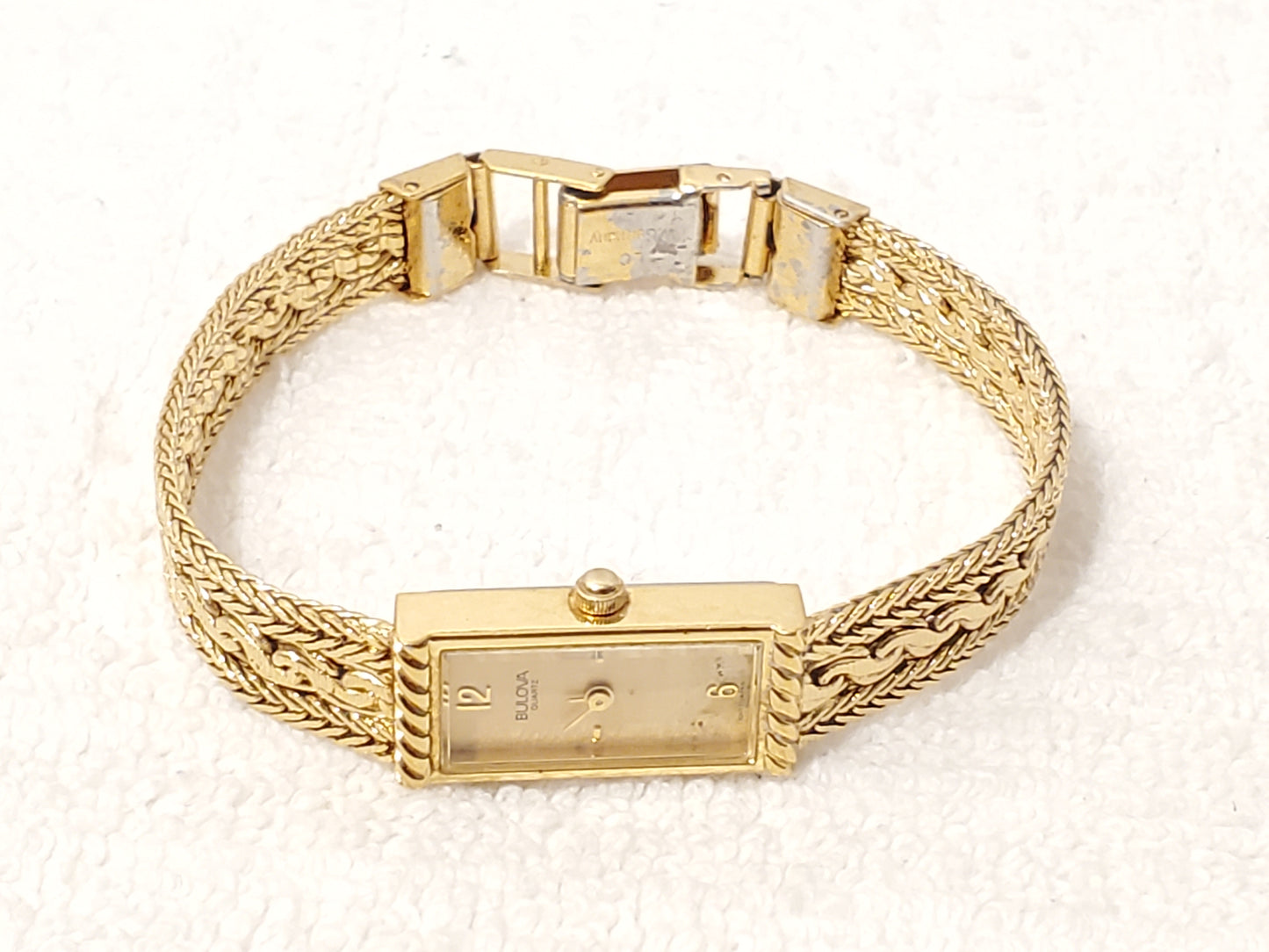 Vintage Bulova Women's Gold Plated Tank Watch Six Jewels West Germany S Steel