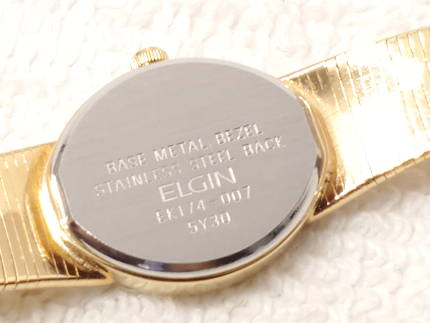 Vintage Elgin Diamond Quartz Women's Gold Tone Black Dial Watch Bowtie Bracelet