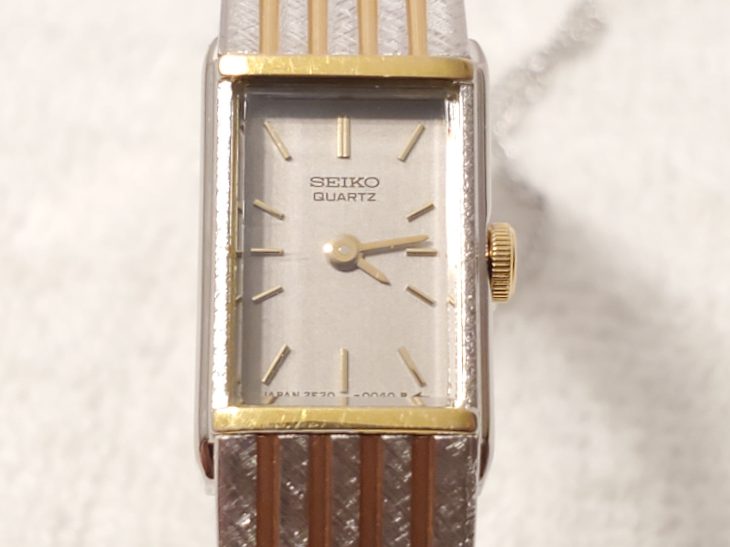 Vintage Seiko Gold Plated Women's Tank Watch Two Jewels Base Metal S Steel Chain