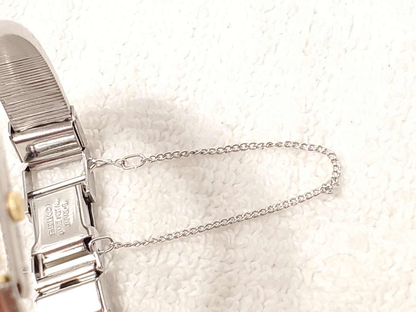 Vintage Seiko Gold Plated Women's Tank Watch Two Jewels Base Metal S Steel Chain