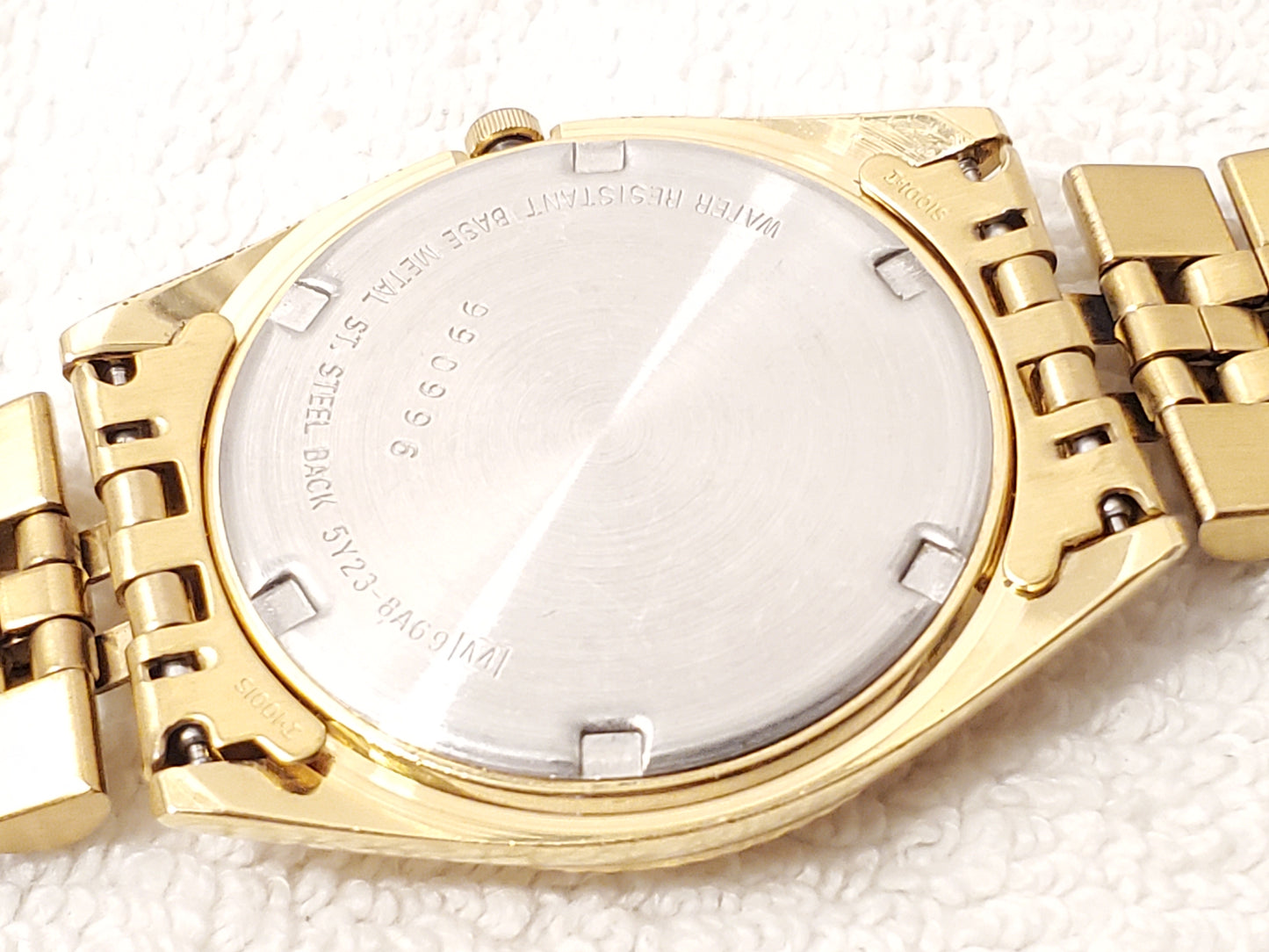 Vintage Seiko SQ Men's Gold Tone Presidential Day Date Watch Black Dial 1 Jewel