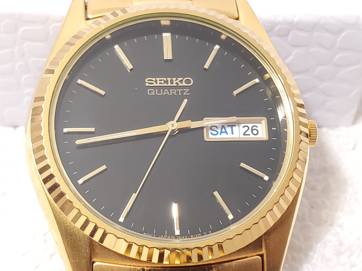 Vintage Seiko Men's Gold Tone Presidential Day Date Watch Black Dial 1 Jewel SS