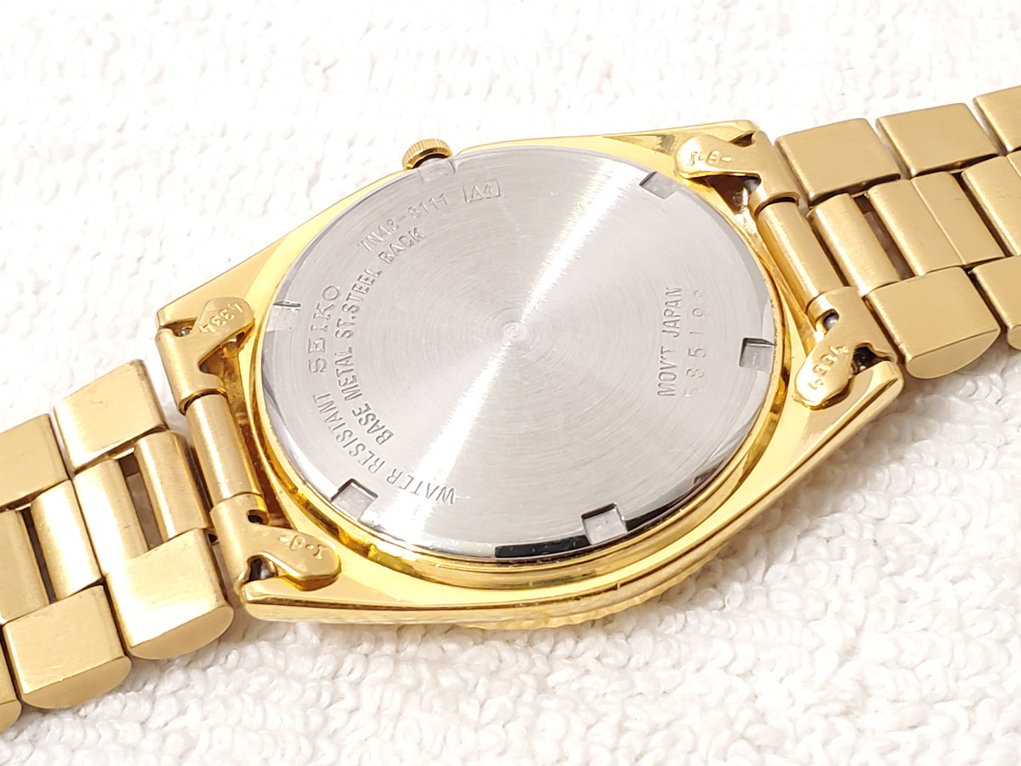 Vintage Seiko Men's Gold Tone Presidential Day Date Watch Black Dial 1 Jewel SS