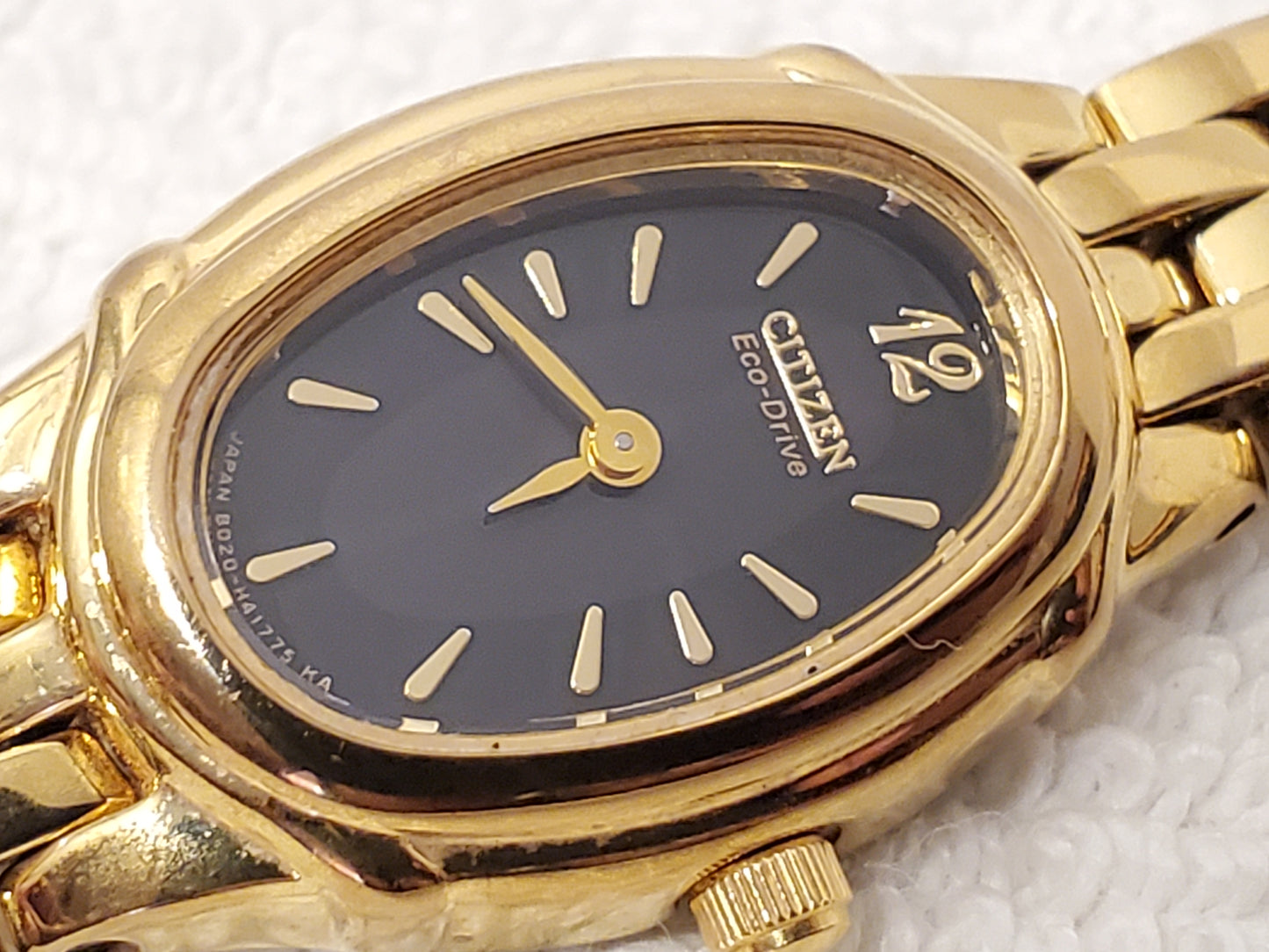 Vintage Citizen Eco Drive Women’s Gold Plated Black Dial Watch Stainless Steel