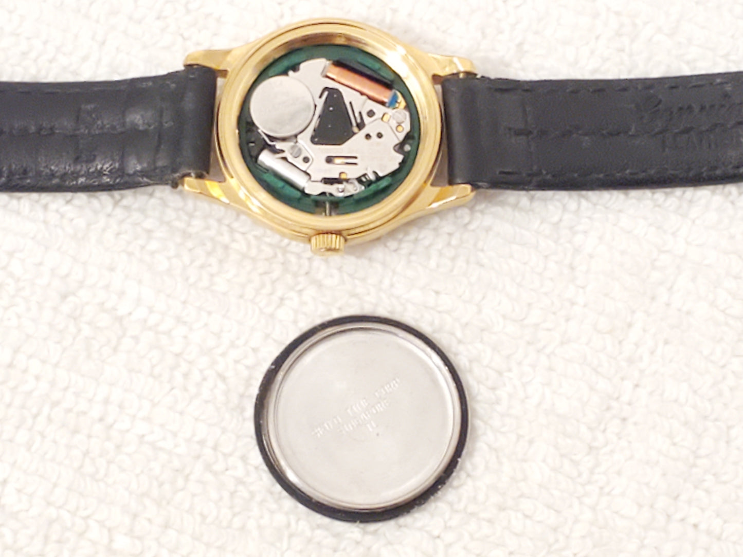 Vintage Seiko Mickey Mouse Women's Day Date Watch Gold Plated Black Leather Band