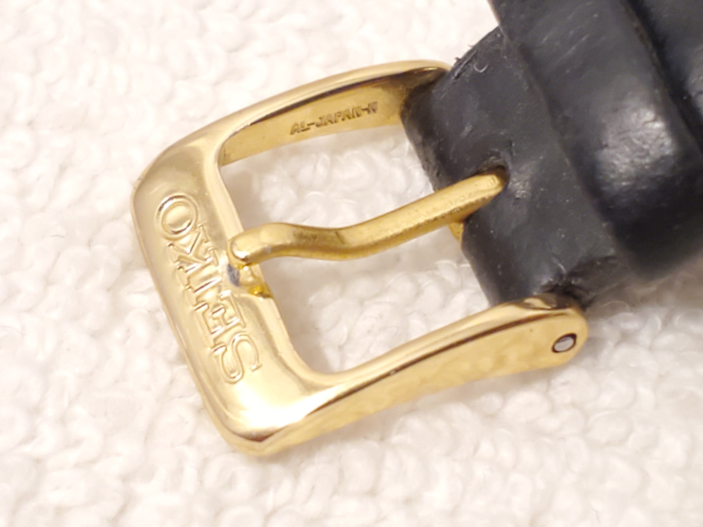 Vintage Seiko Mickey Mouse Women's Day Date Watch Gold Plated Black Leather Band