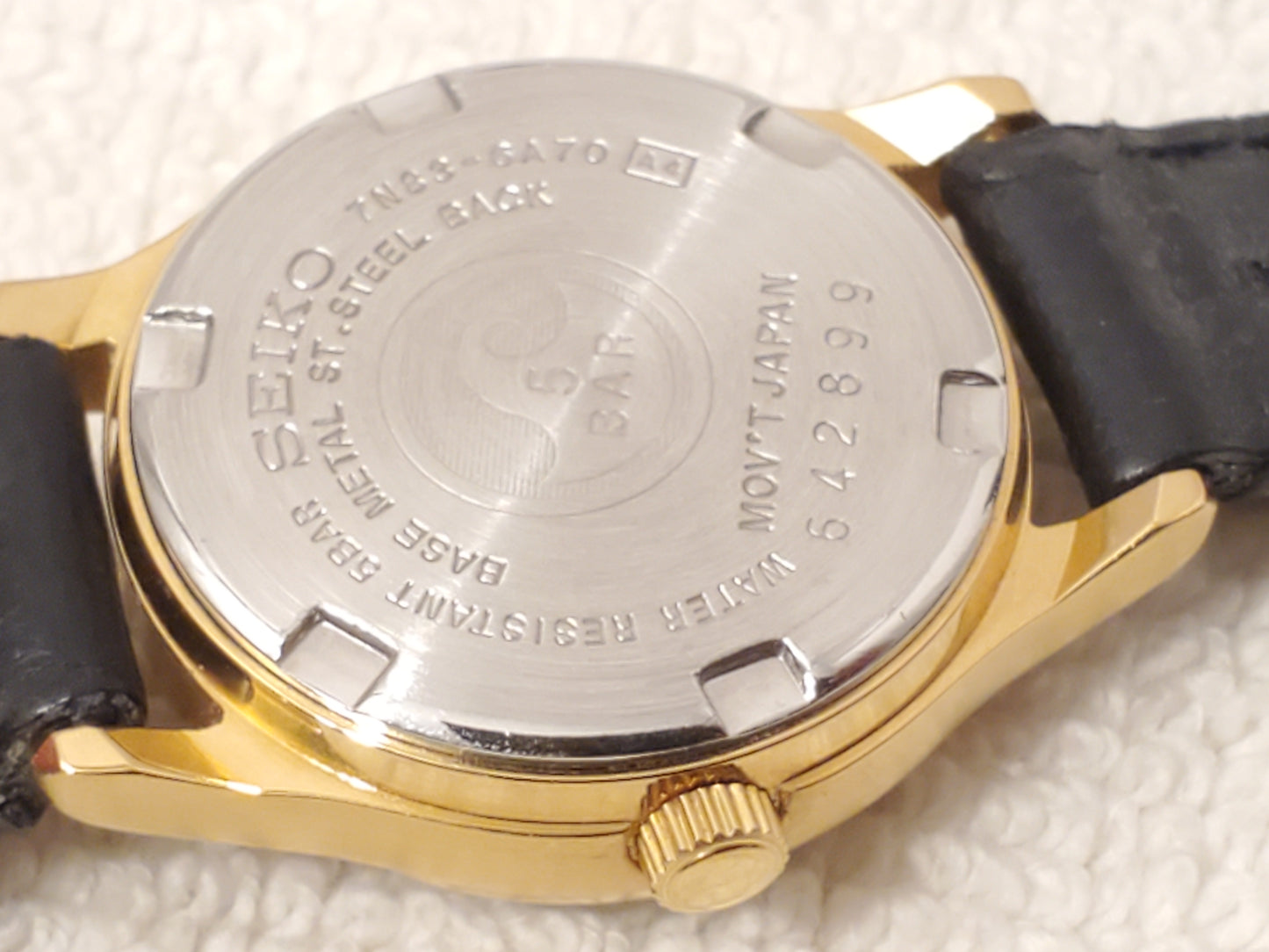 Vintage Seiko Mickey Mouse Women's Day Date Watch Gold Plated Black Leather Band