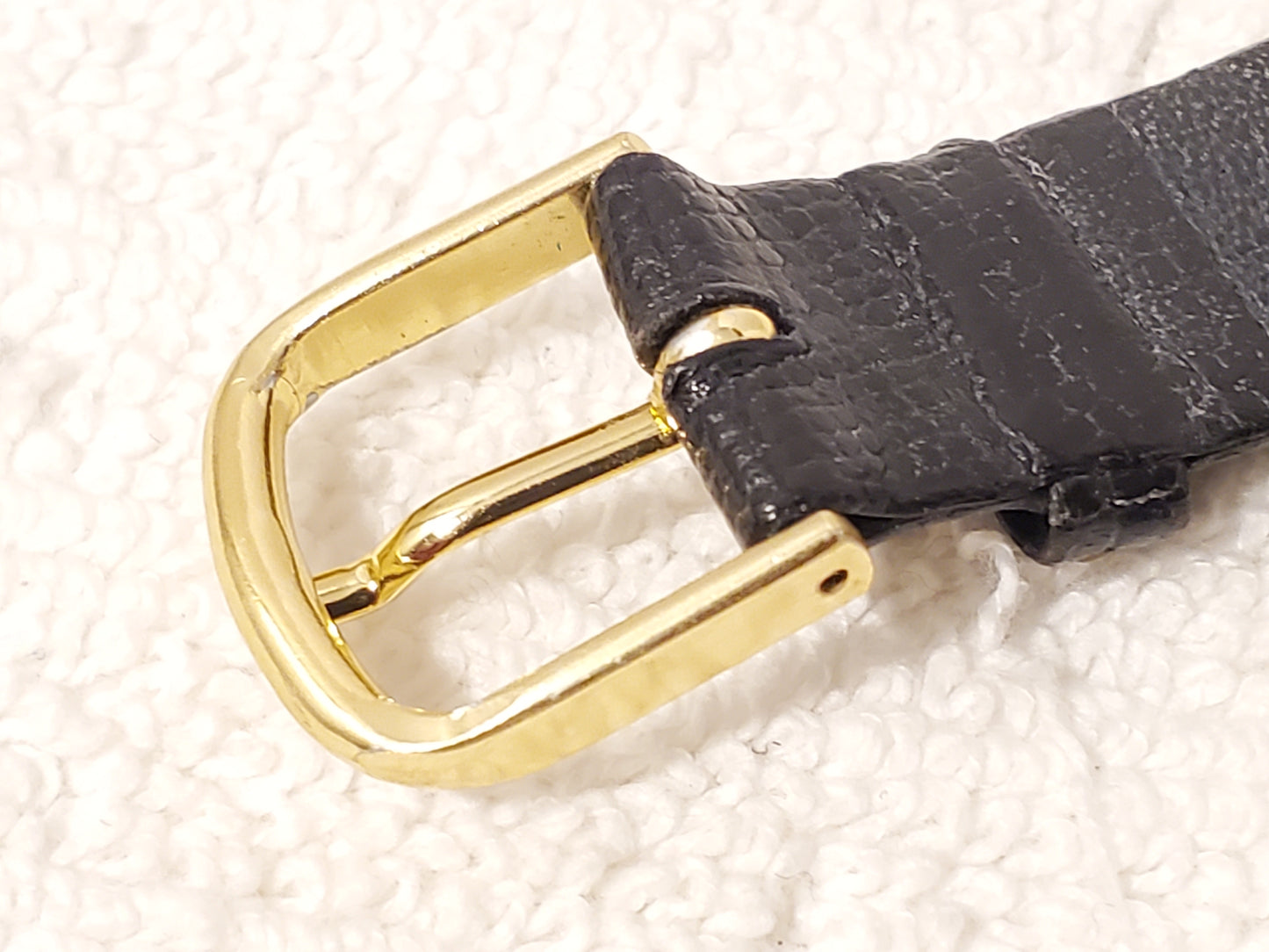 Vintage Citizen Elegance Men's Day Date Month Gold Tone Watch Black Leather Band