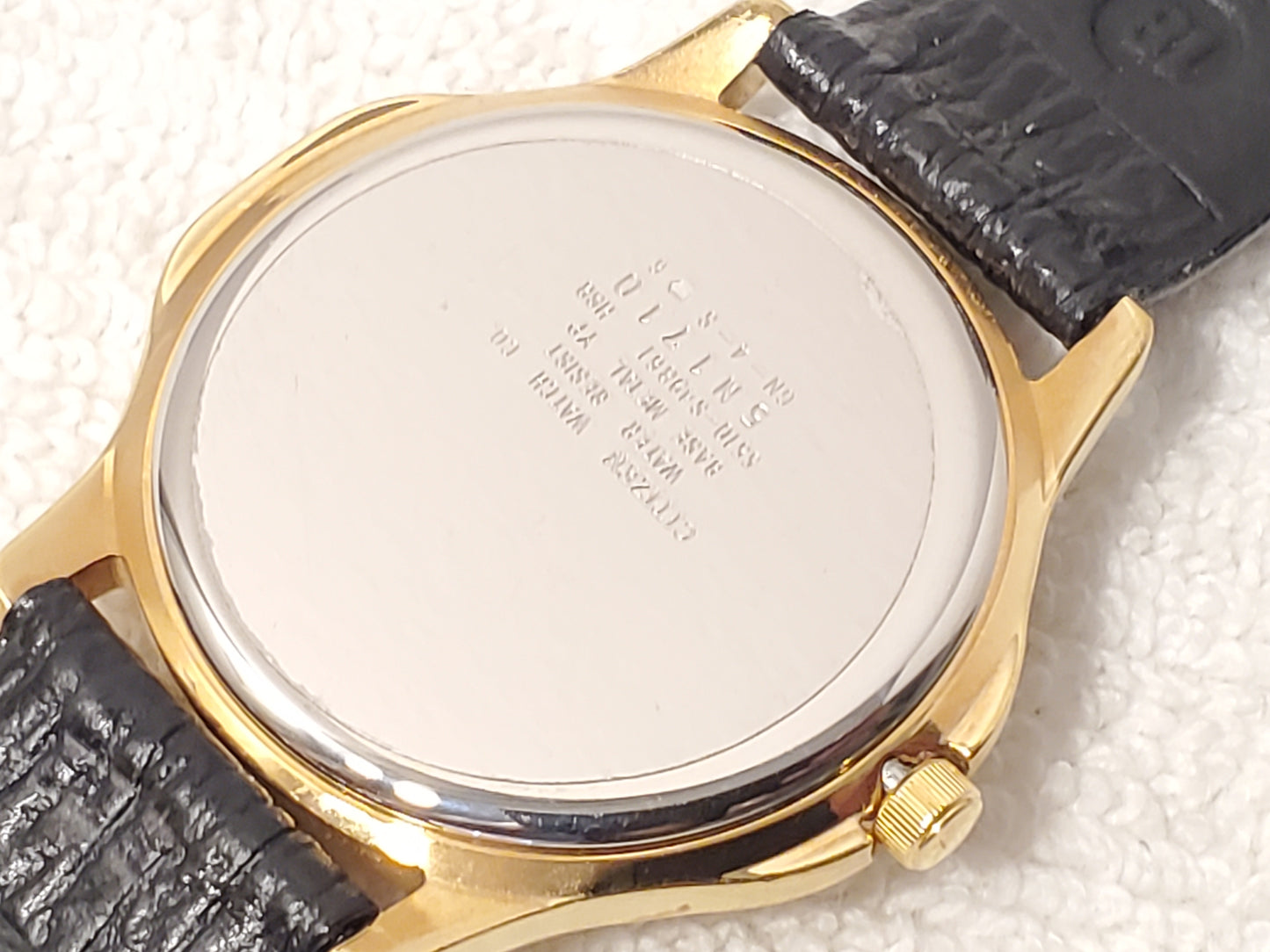 Vintage Citizen Men's Black Dial Date Quartz Watch Gold Plated Leather Strap SS