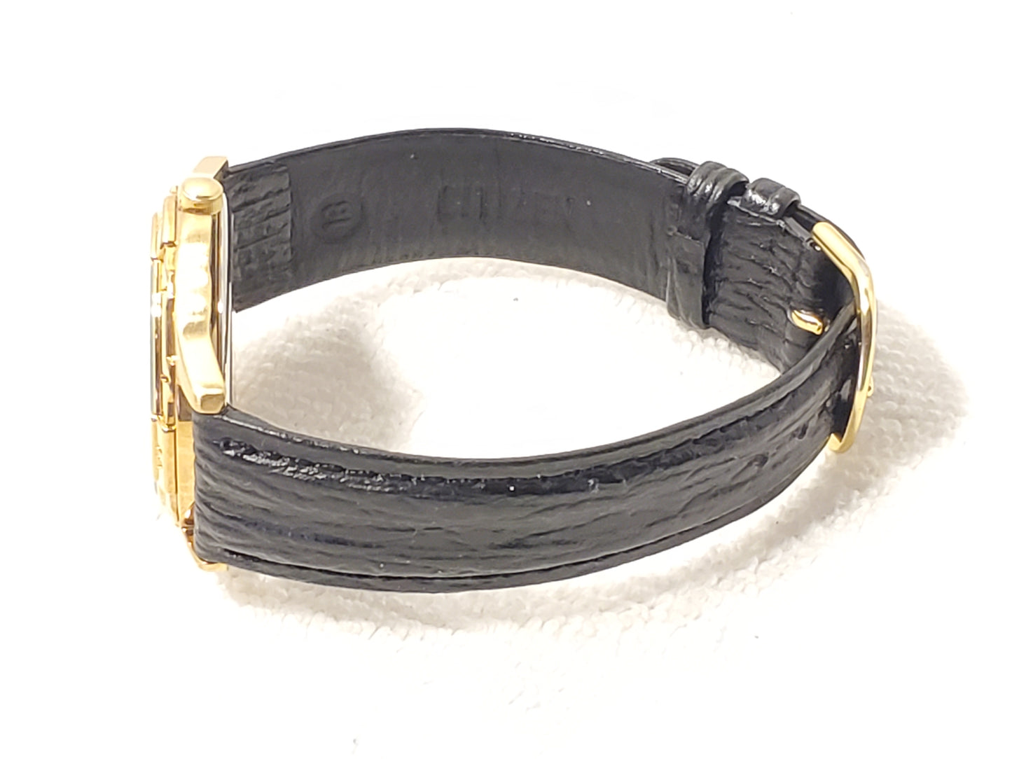Vintage Citizen Men's Black Dial Date Quartz Watch Gold Plated Leather Strap SS