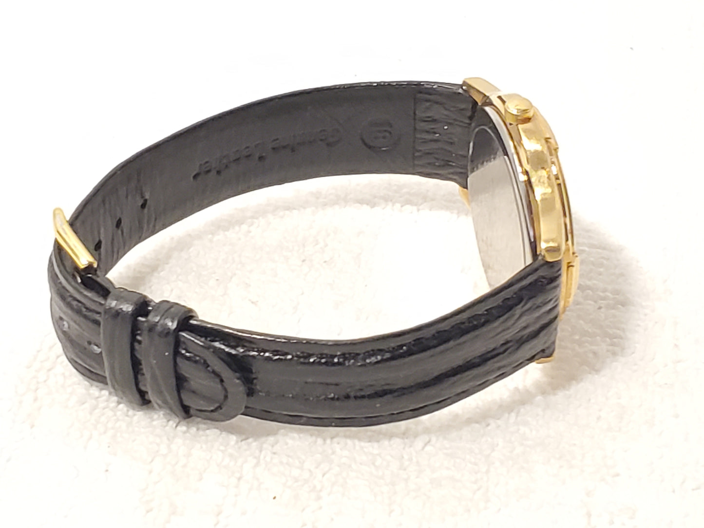 Vintage Citizen Men's Black Dial Date Quartz Watch Gold Plated Leather Strap SS