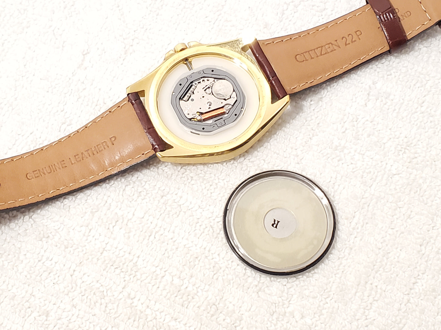 Vintage Citizen Men's Day Date Gold Plated Quartz Watch Brown Leather Strap SS