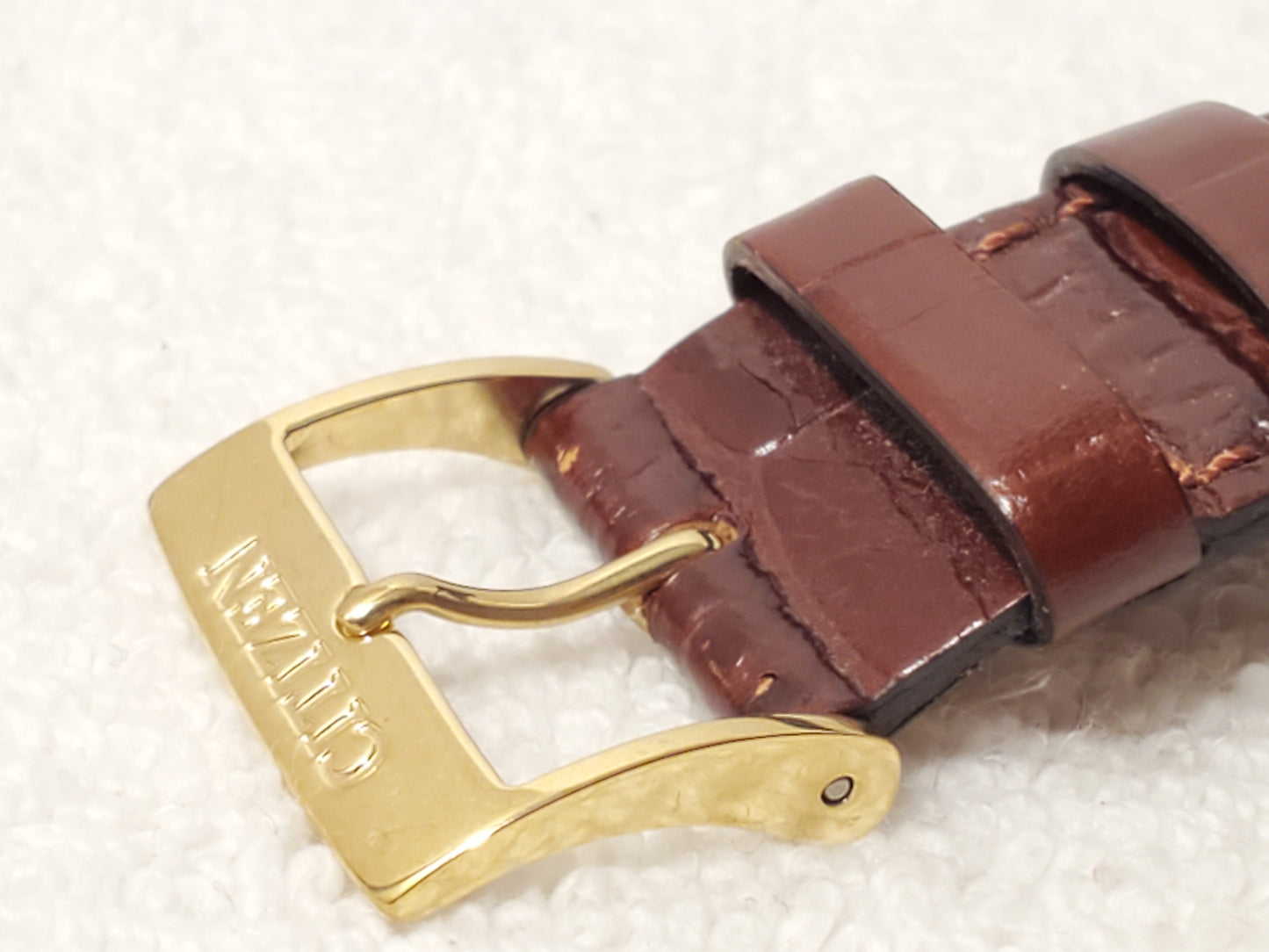 Vintage Citizen Men's Day Date Gold Plated Quartz Watch Brown Leather Strap SS