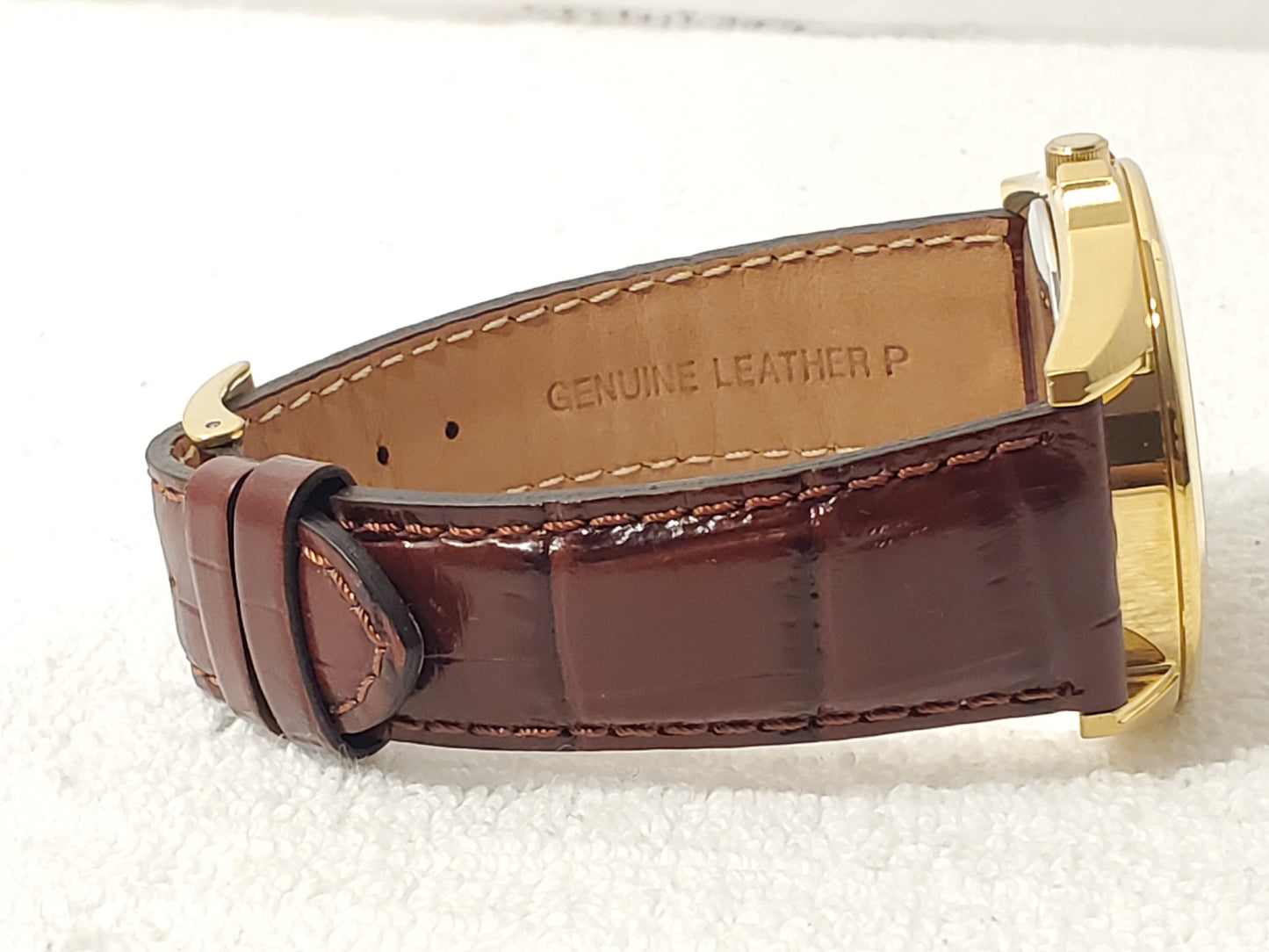 Vintage Citizen Men's Day Date Gold Plated Quartz Watch Brown Leather Strap SS
