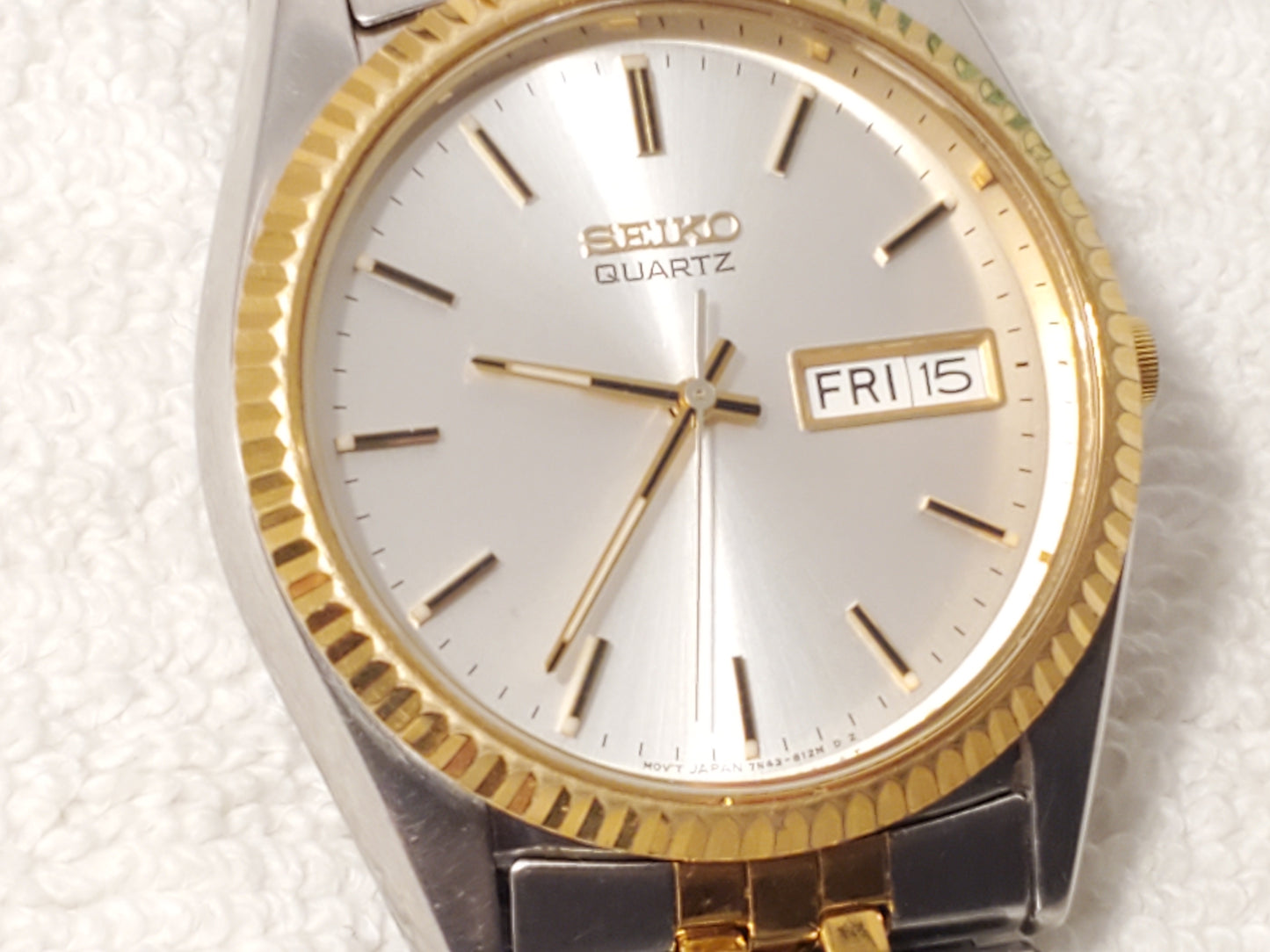 Vintage Seiko Men's Presidential Day Date Watch Gold Tone 1 Jewel Silver Dial SS