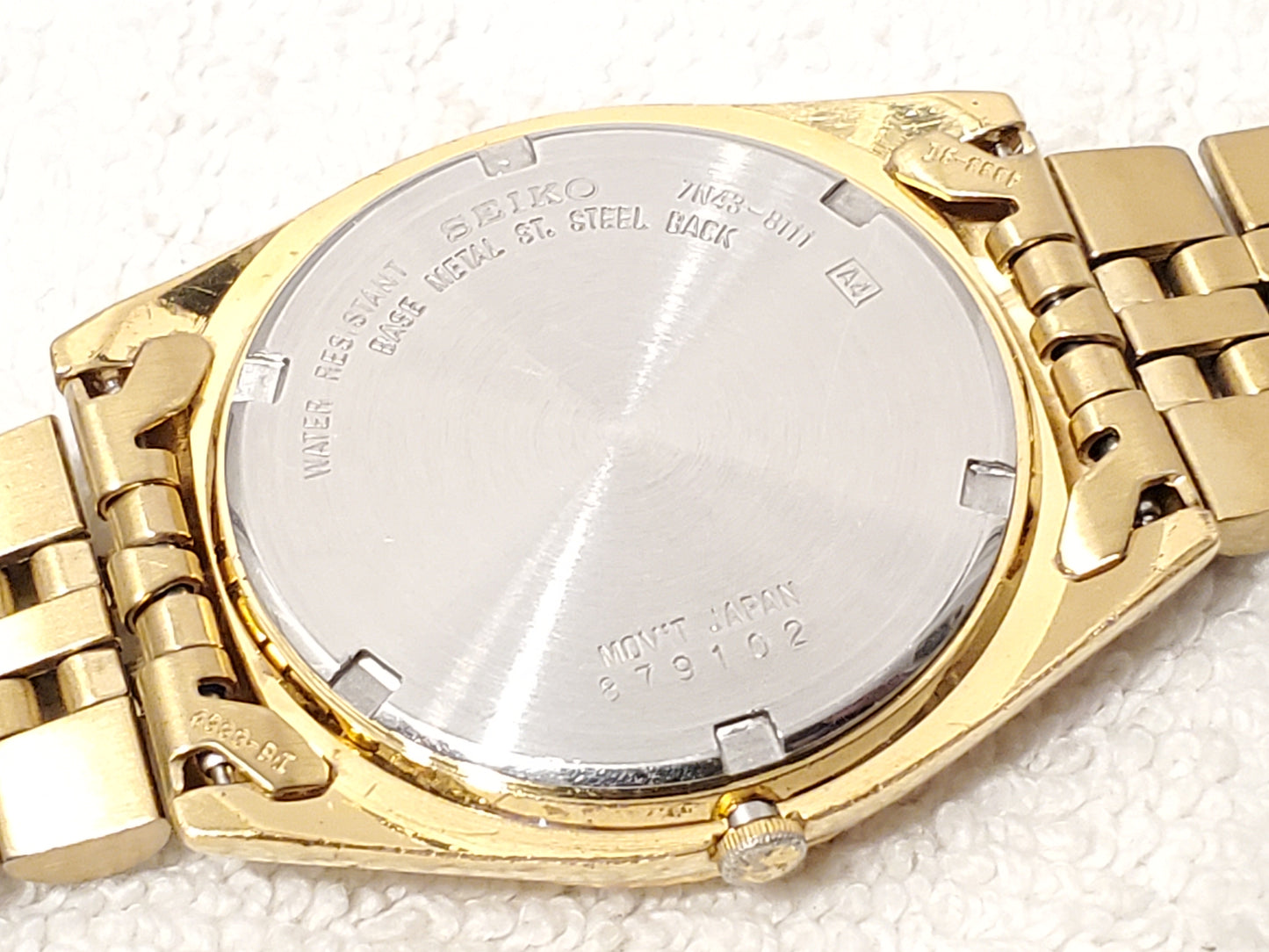 Vintage Seiko Men's Gold Tone Presidential Day Date Watch 1 Jewel Black Dial SS