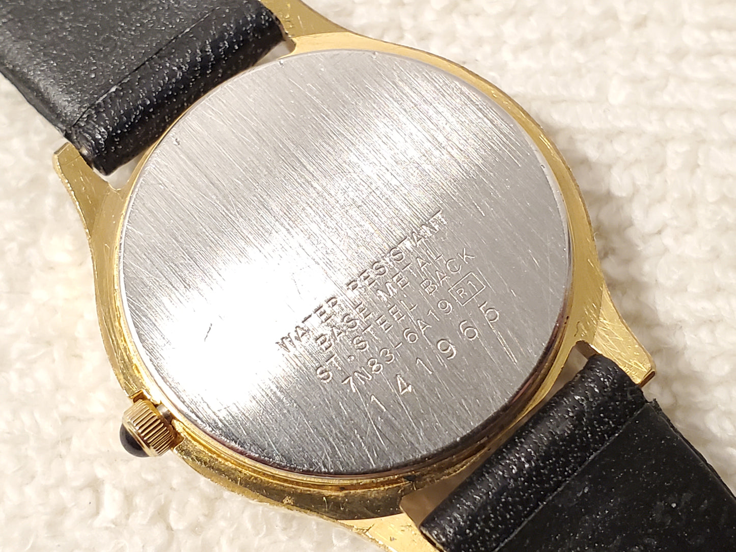 Vintage Seiko Women's Day Date Watch Gold Tone Roman Numerals Black Leather Band