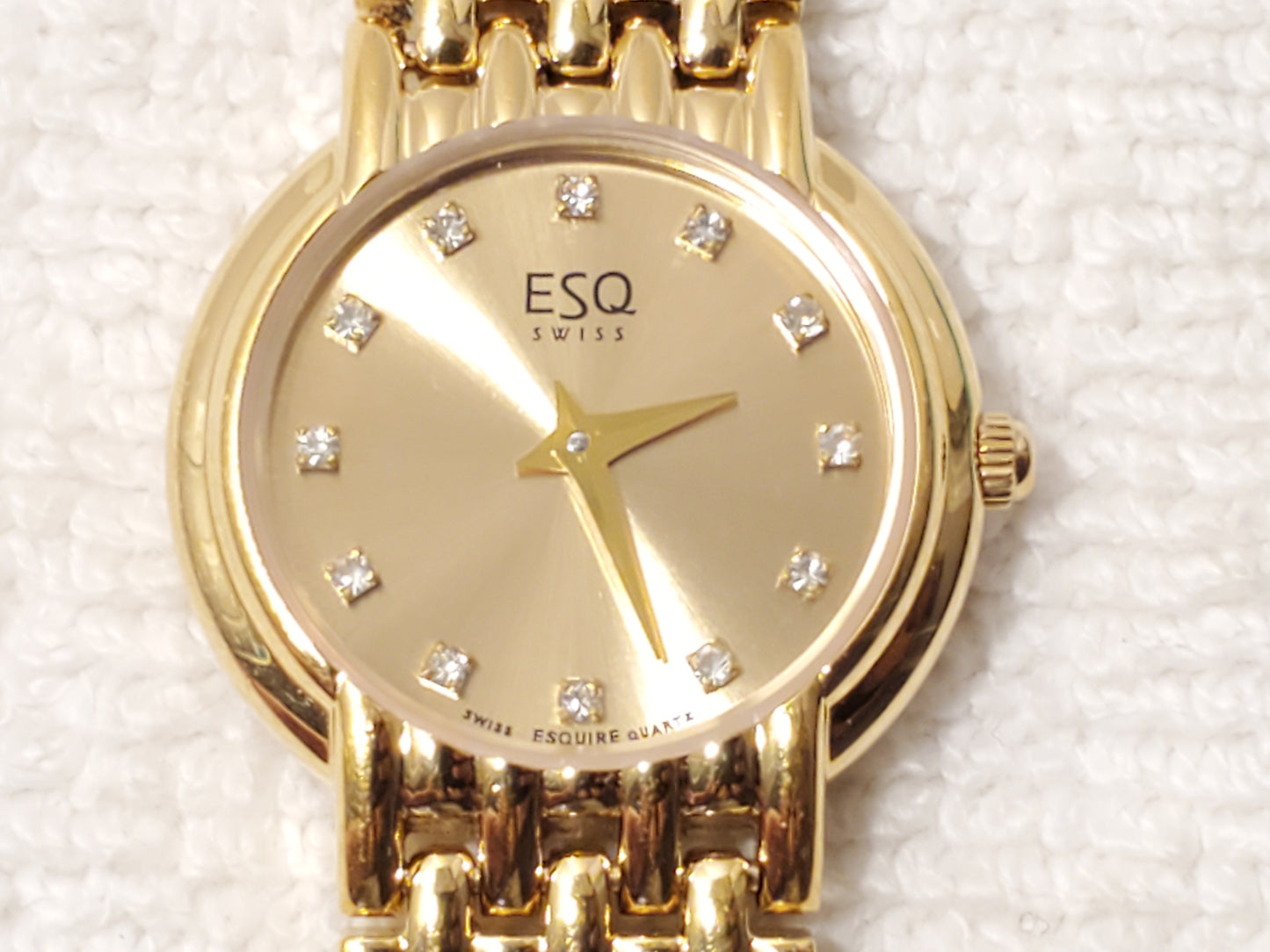 Vintage ESQ Esquire Swiss Women's Gold Plated Watch Diamonds Dial One Jewel SS