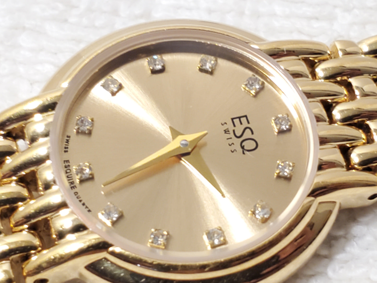 Vintage ESQ Esquire Swiss Women's Gold Plated Watch Diamonds Dial One Jewel SS