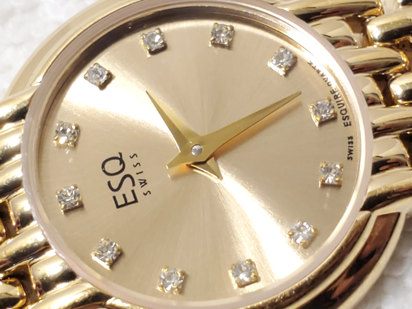 Vintage ESQ Esquire Swiss Women's Gold Plated Watch Diamonds Dial One Jewel SS