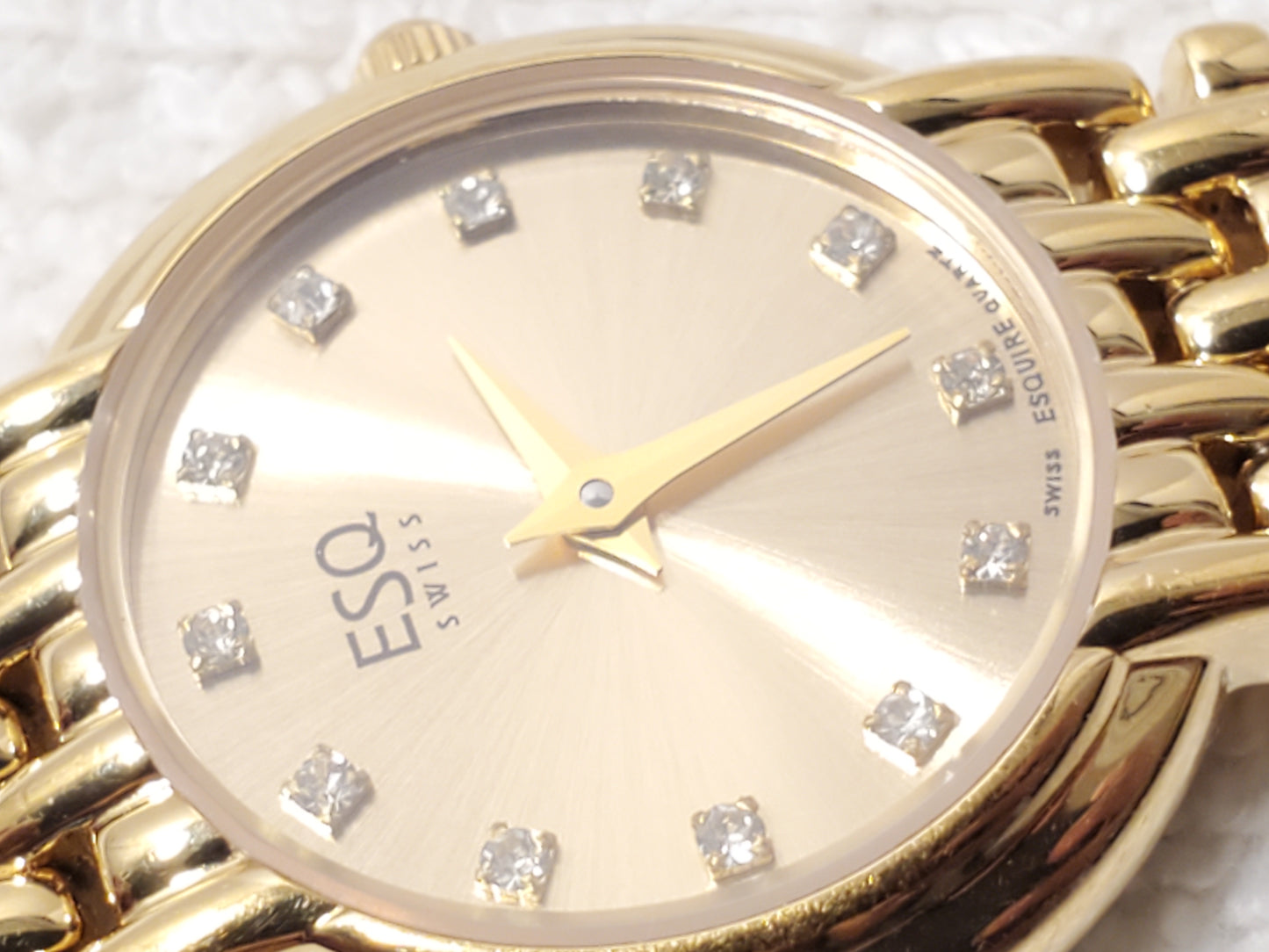 Vintage ESQ Esquire Swiss Women's Gold Plated Watch Diamonds Dial One Jewel SS