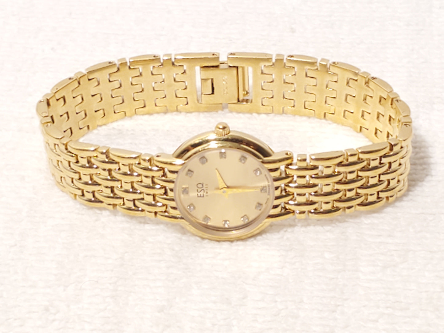 Vintage ESQ Esquire Swiss Women's Gold Plated Watch Diamonds Dial One Jewel SS