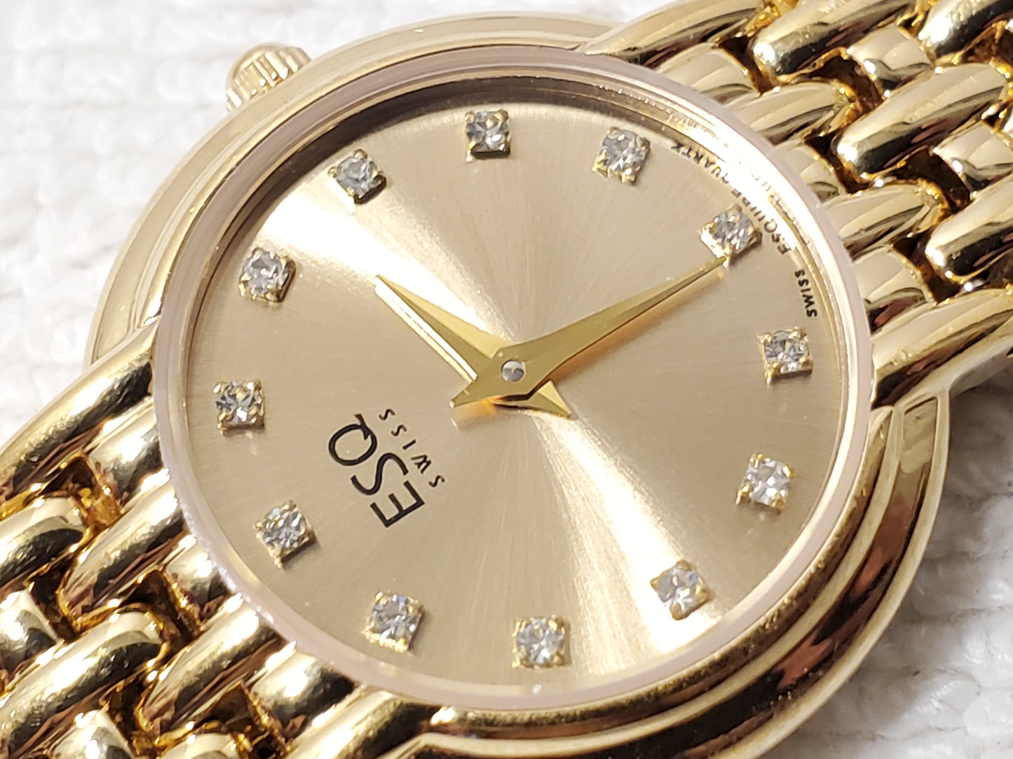 Vintage ESQ Esquire Swiss Women's Gold Plated Watch Diamonds Dial One Jewel SS