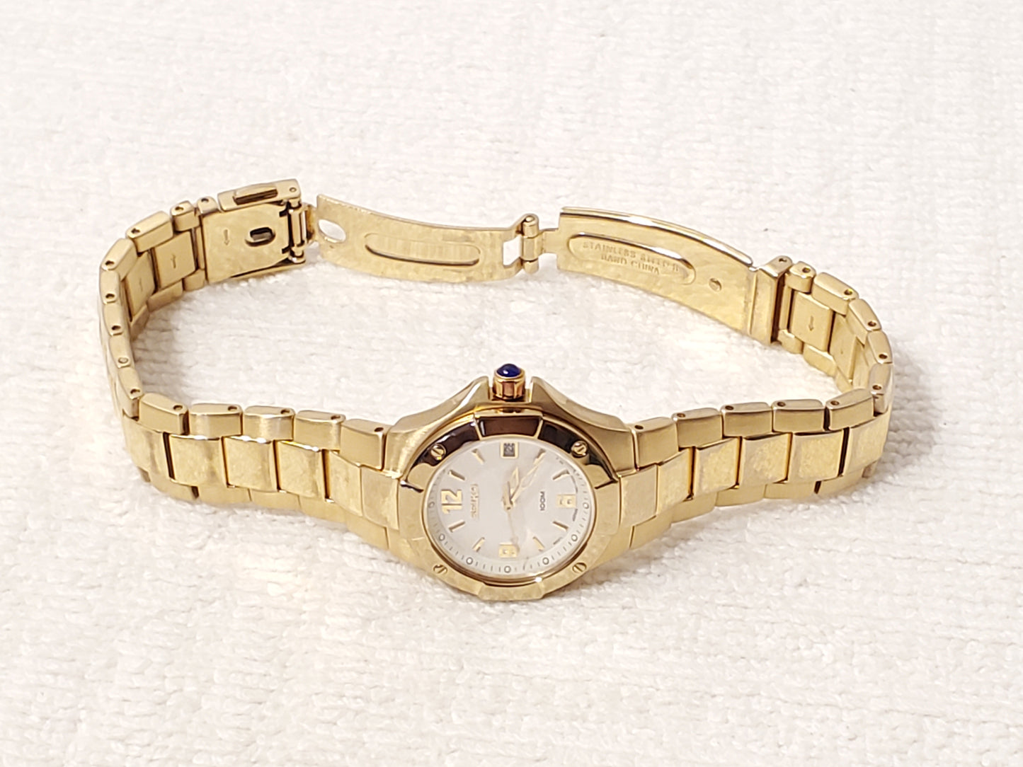 Vintage Seiko Women's Date Watch Gold Tone Stainless Steel Sapphire Crystal