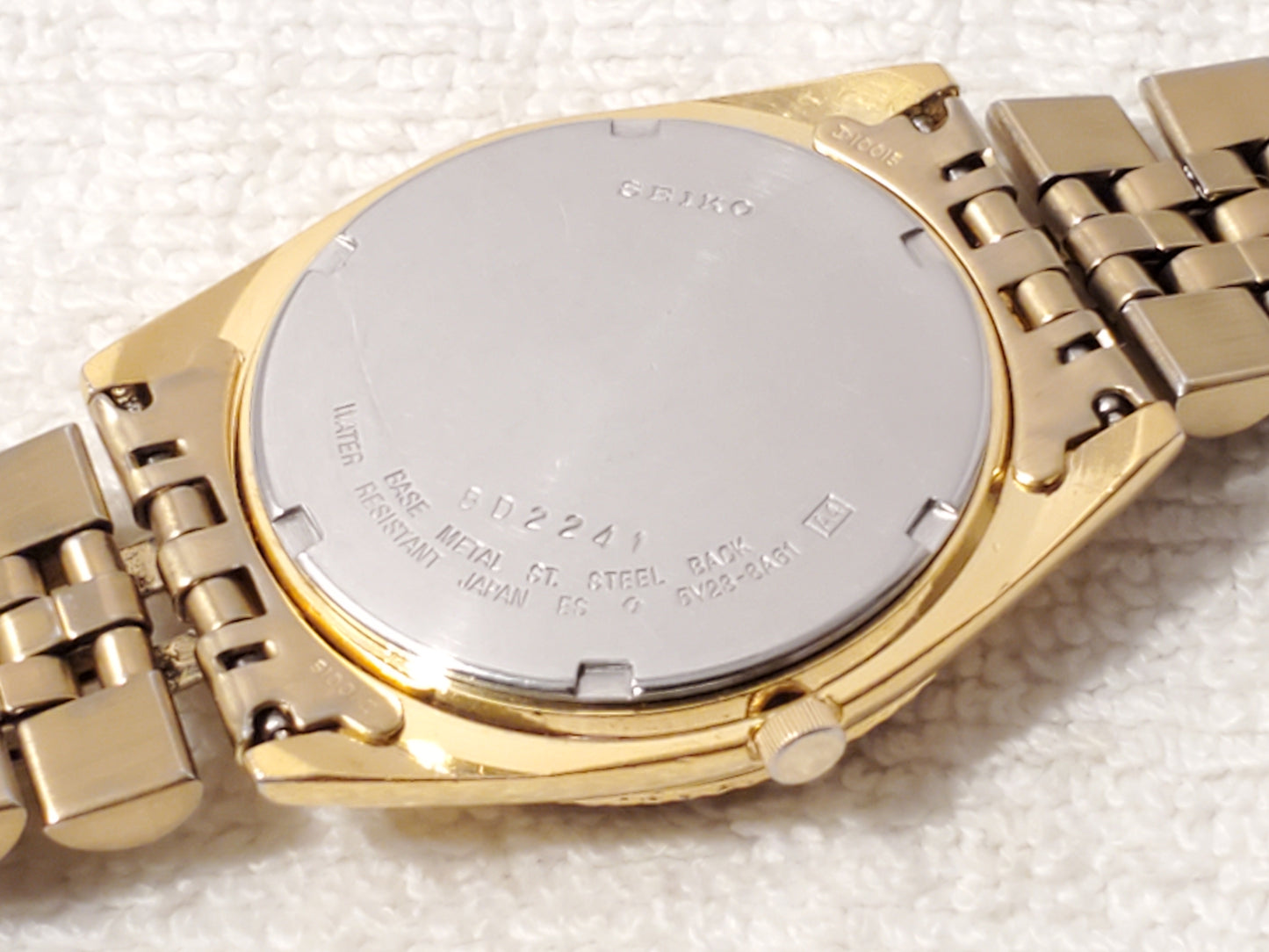 Vintage Seiko SQ Men's Presidential Day Date Gold Tone Watch One Jewel S Steel