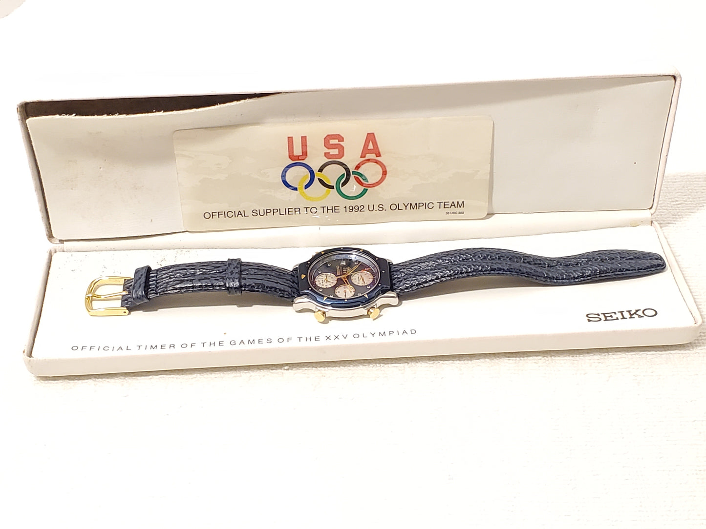Vintage Seiko 1992 USA Olymipic Team World Time Alarm Date Blue Men's Watch SS